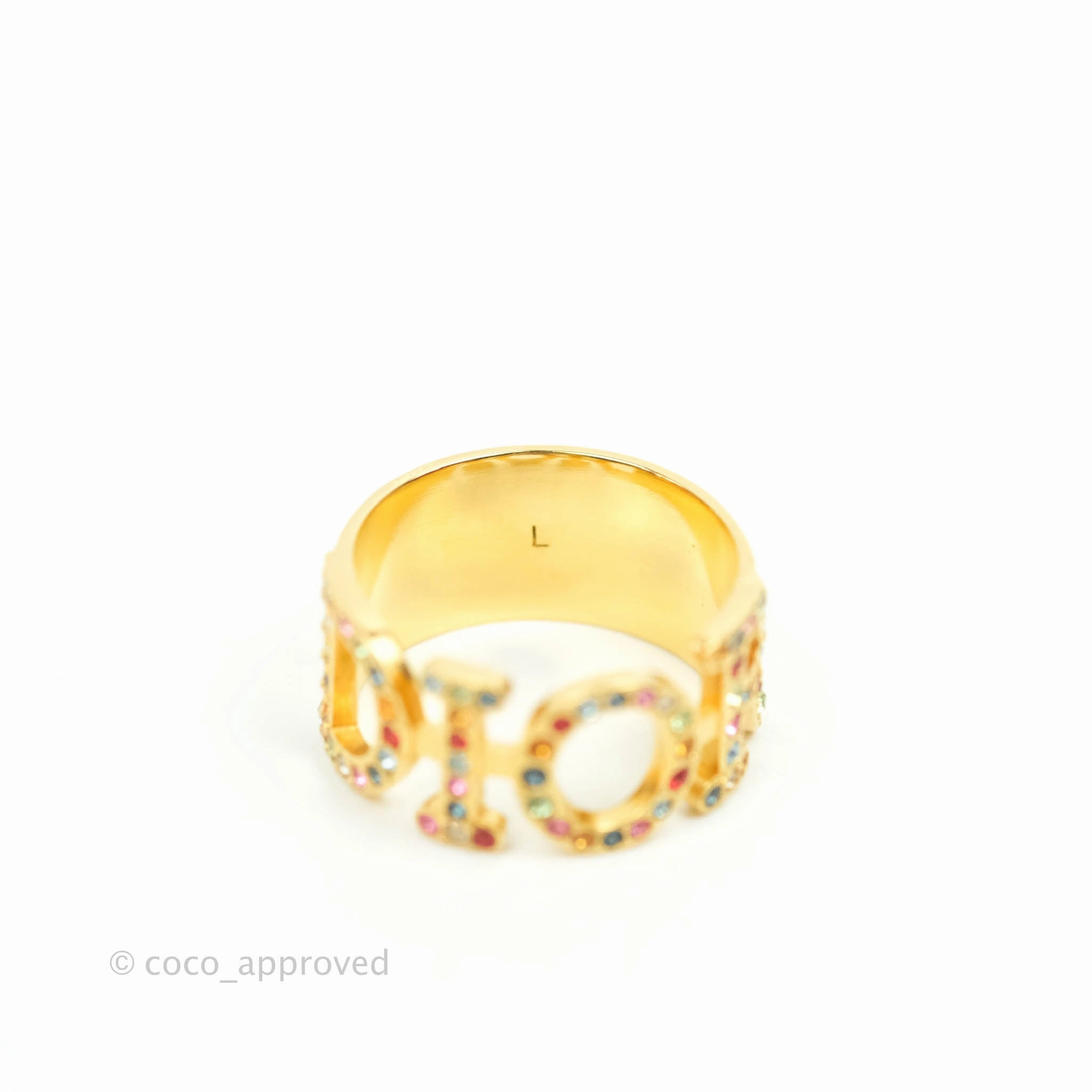 Christian Dior Rainbow Crystal Ring Gold Tone Size L