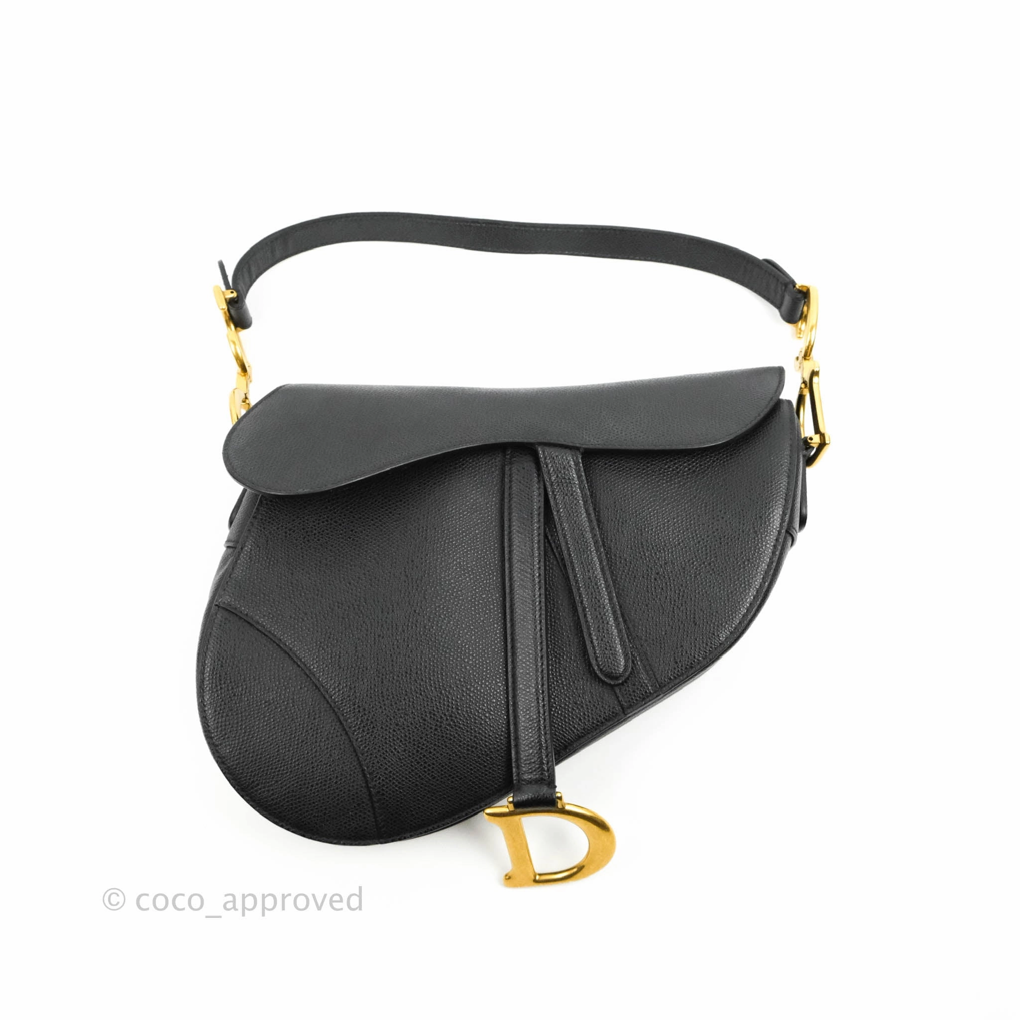 Christian Dior Saddle Bag Black Grained Calfskin Gold Hardware