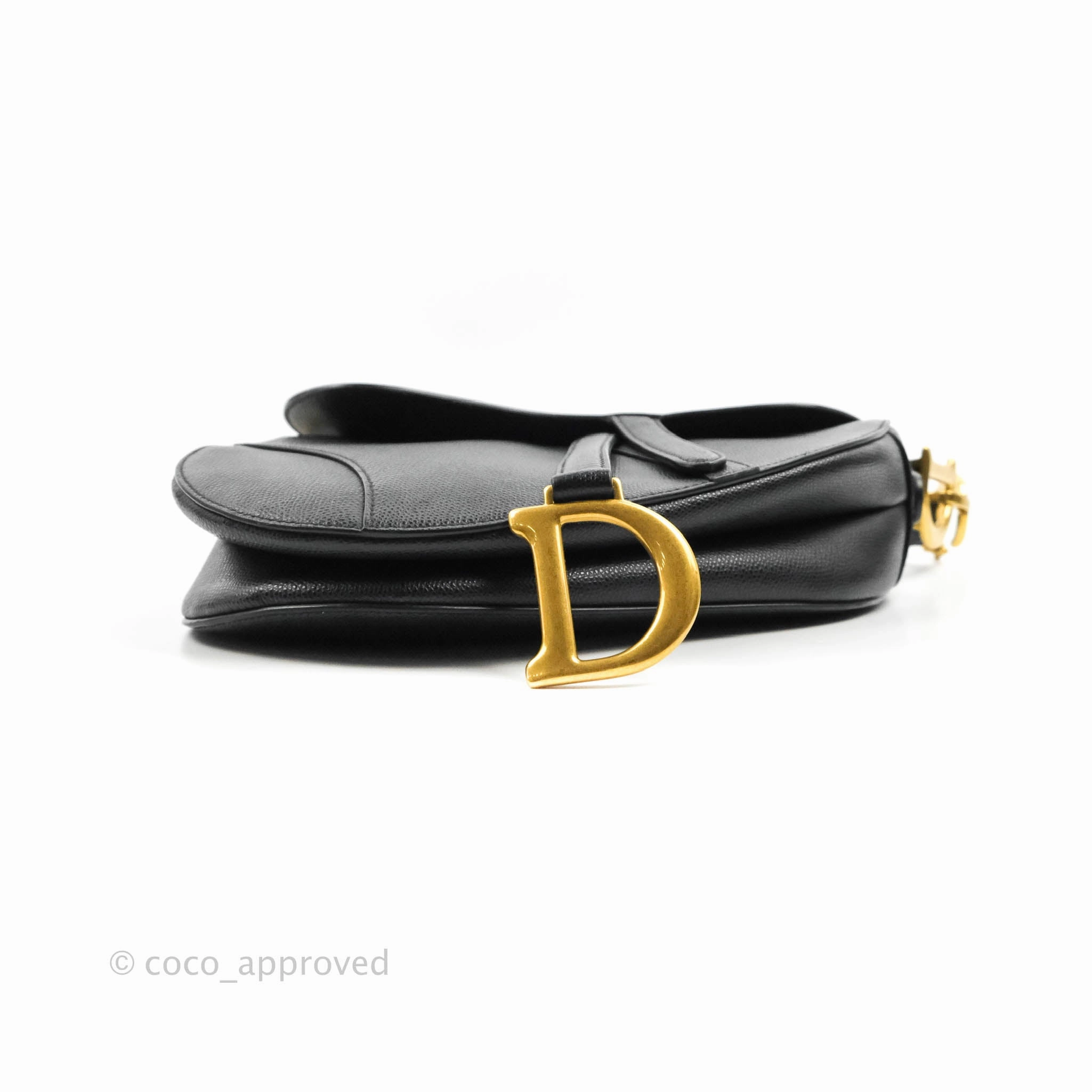 Christian Dior Saddle Bag Black Grained Calfskin Gold Hardware