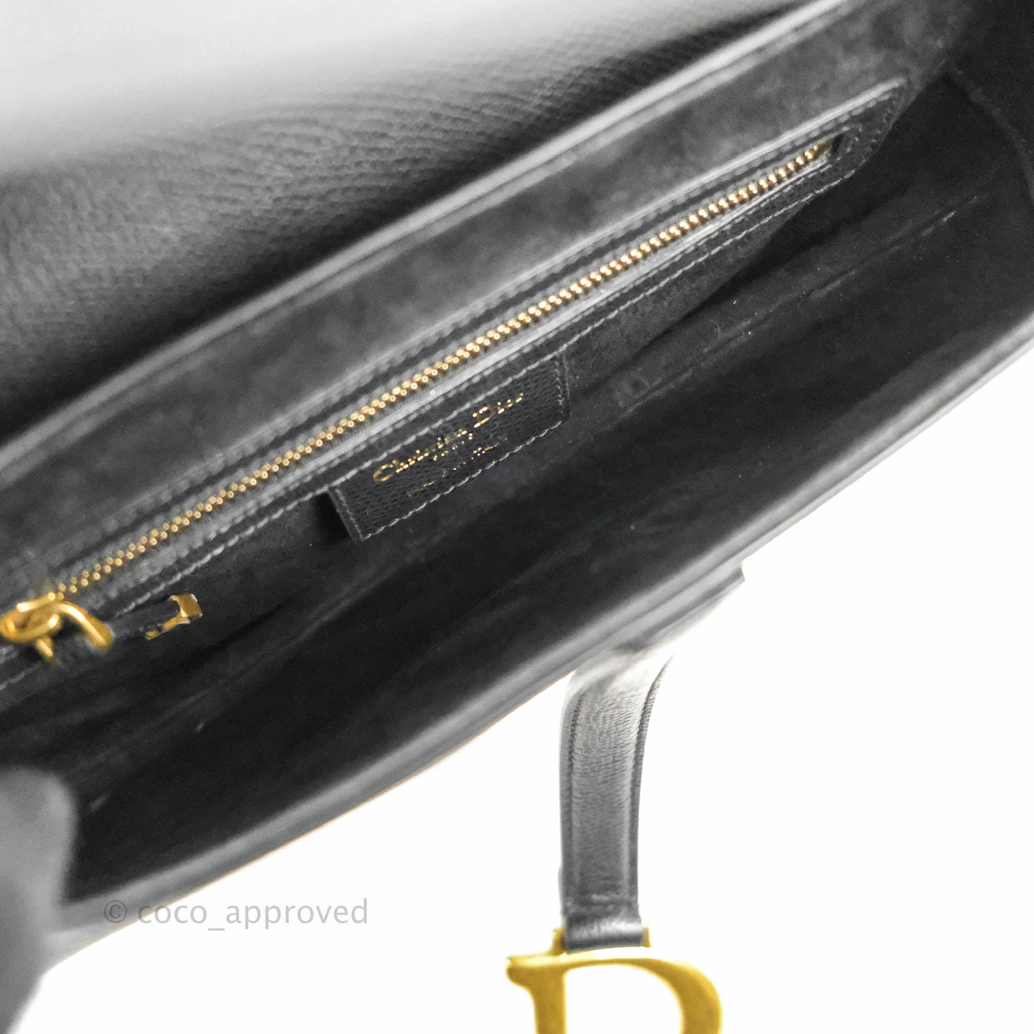 Christian Dior Saddle Bag Black Grained Calfskin Gold Hardware
