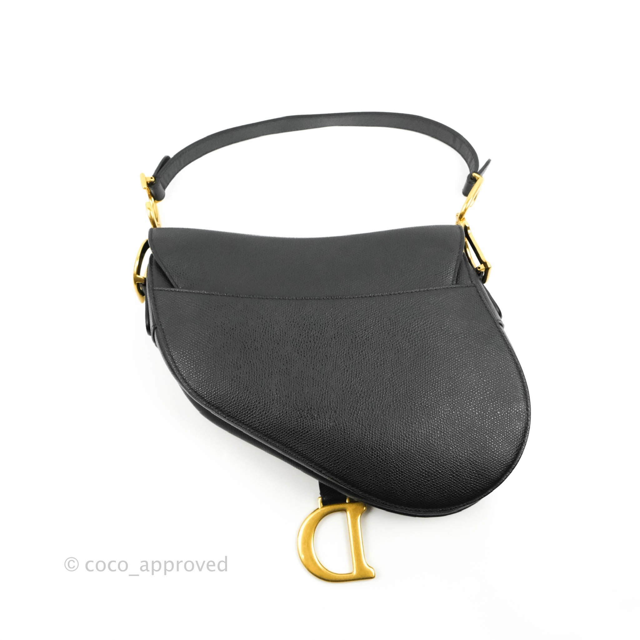 Christian Dior Saddle Bag Black Grained Calfskin Gold Hardware