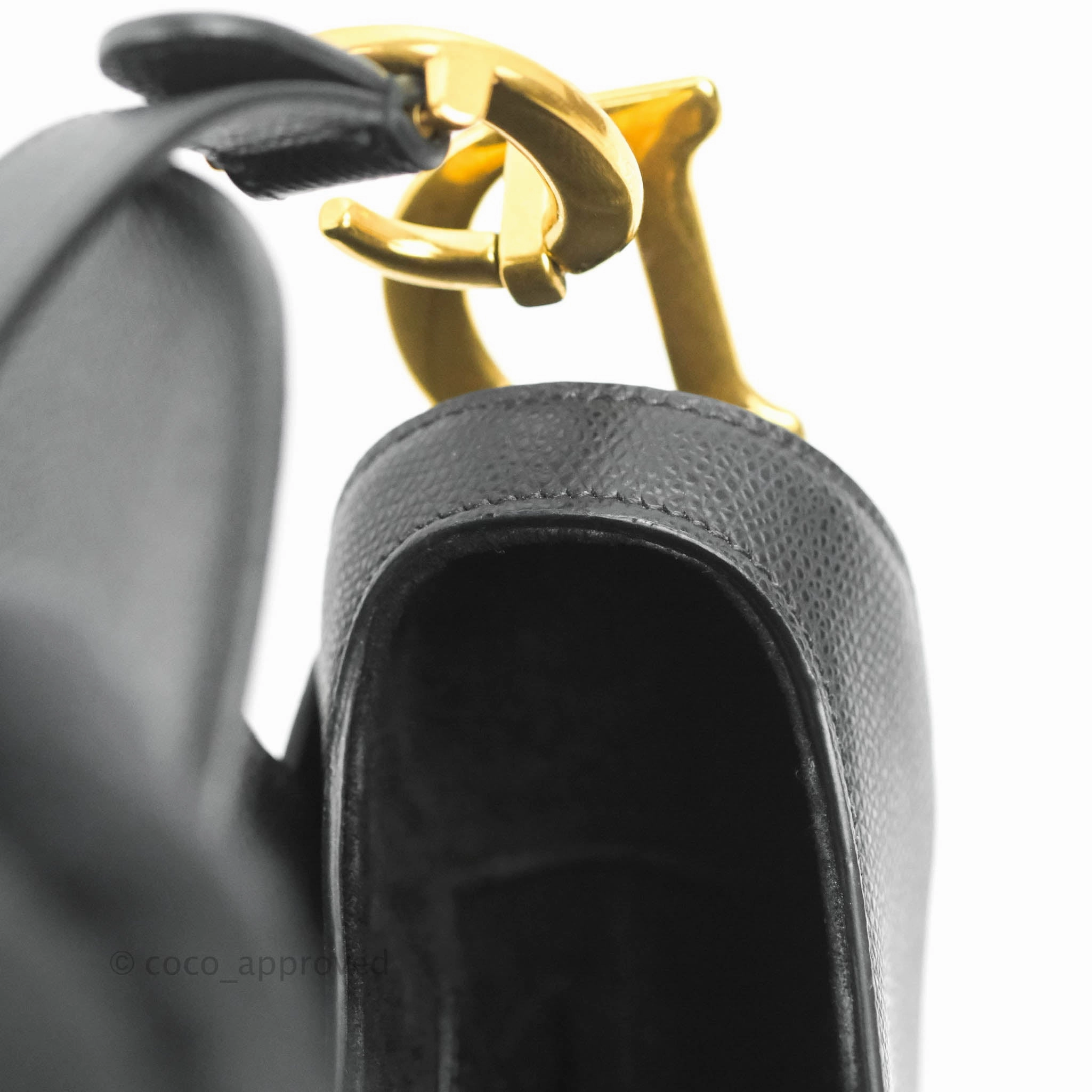 Christian Dior Saddle Bag Black Grained Calfskin Gold Hardware