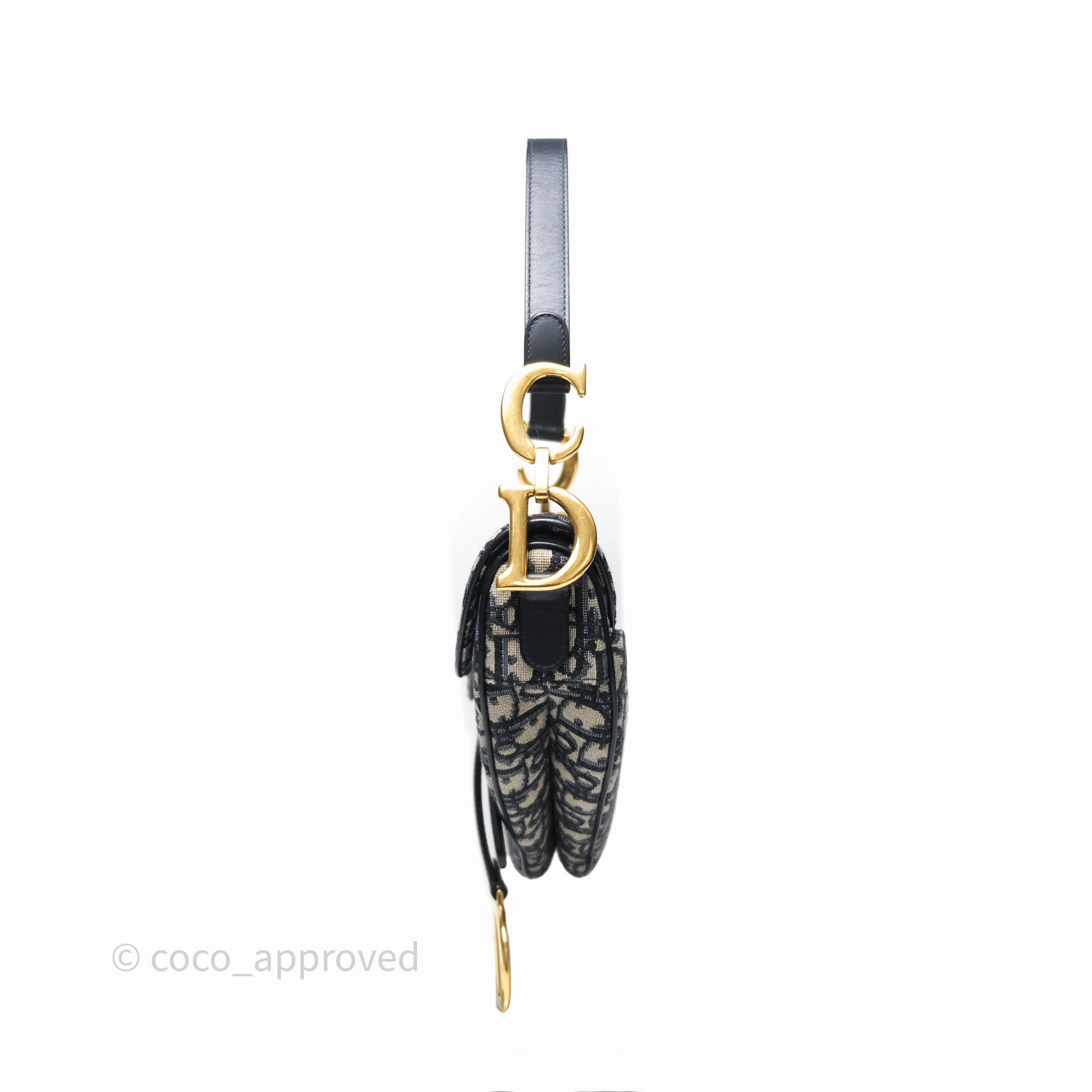 Christian Dior Saddle Bag Blue Oblique Jacquard Gold Hardware
