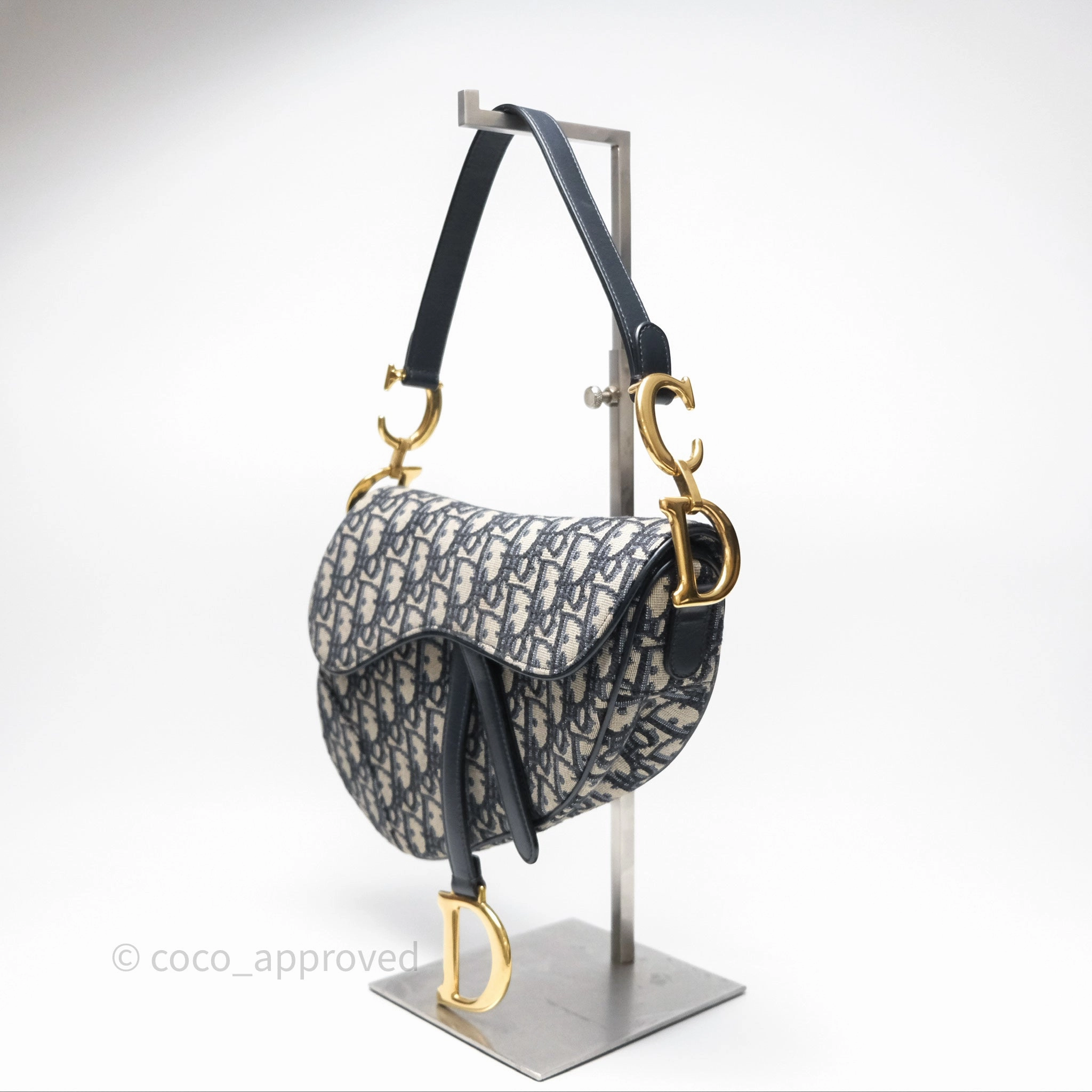 Christian Dior Saddle Bag Blue Oblique Jacquard Gold Hardware