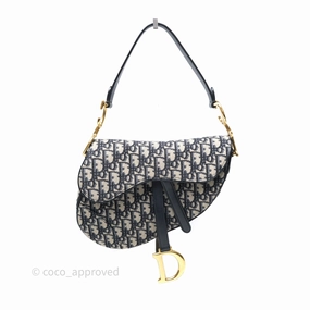 Christian Dior Saddle Bag Blue Oblique Jacquard Gold Hardware