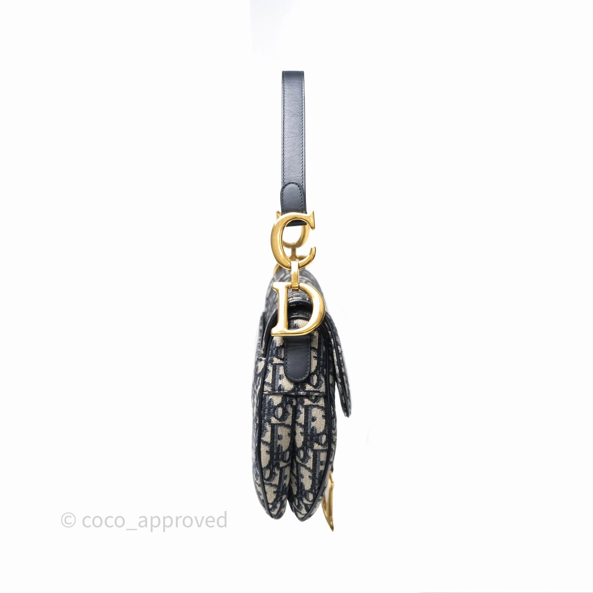 Christian Dior Saddle Bag Blue Oblique Jacquard Gold Hardware
