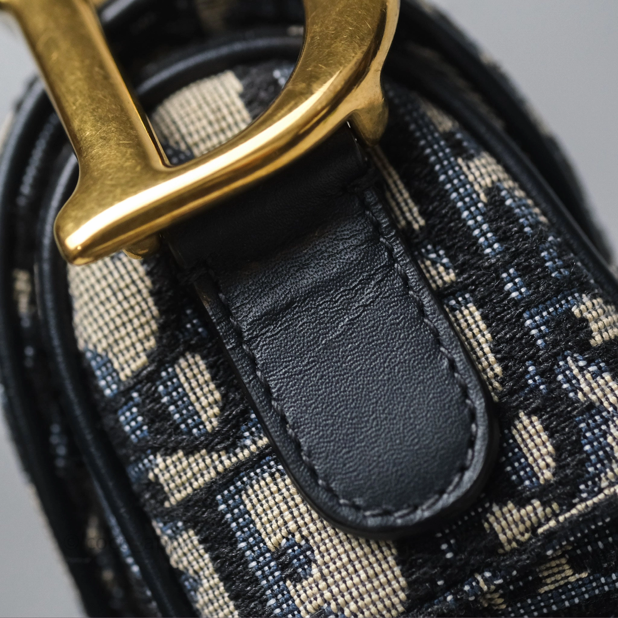 Christian Dior Saddle Bag Blue Oblique Jacquard Gold Hardware