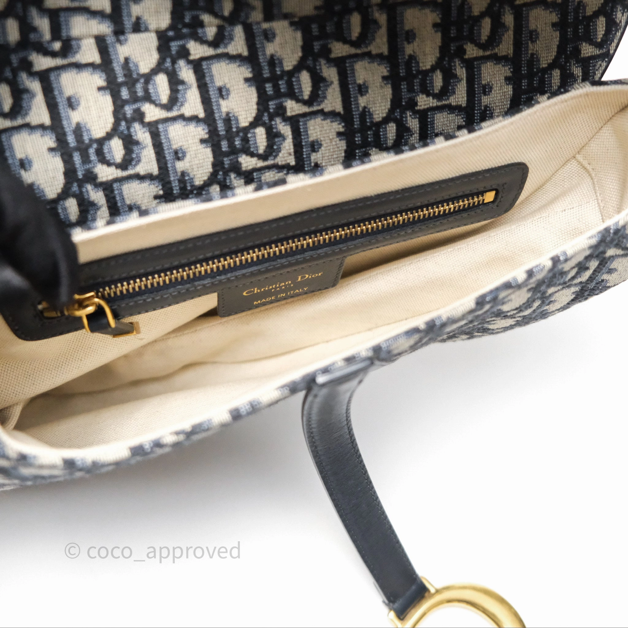 Christian Dior Saddle Bag Blue Oblique Jacquard Gold Hardware