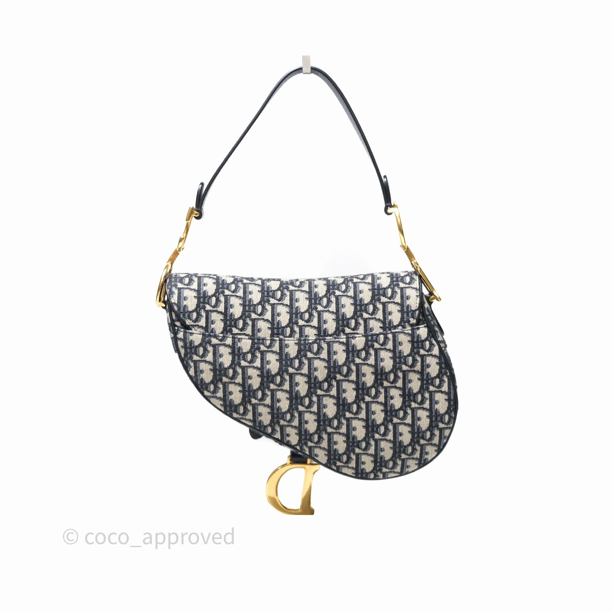 Christian Dior Saddle Bag Blue Oblique Jacquard Gold Hardware