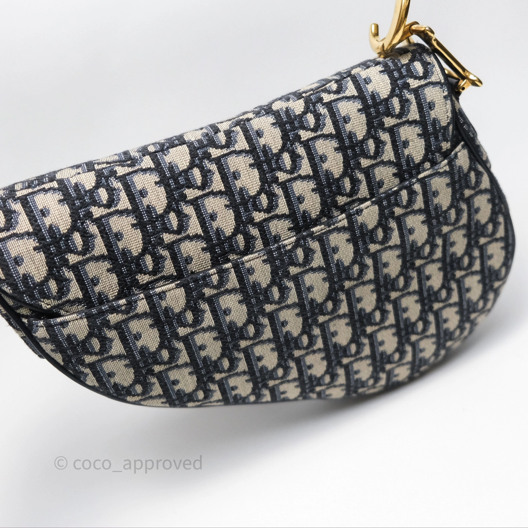 Christian Dior Saddle Bag Blue Oblique Jacquard Gold Hardware