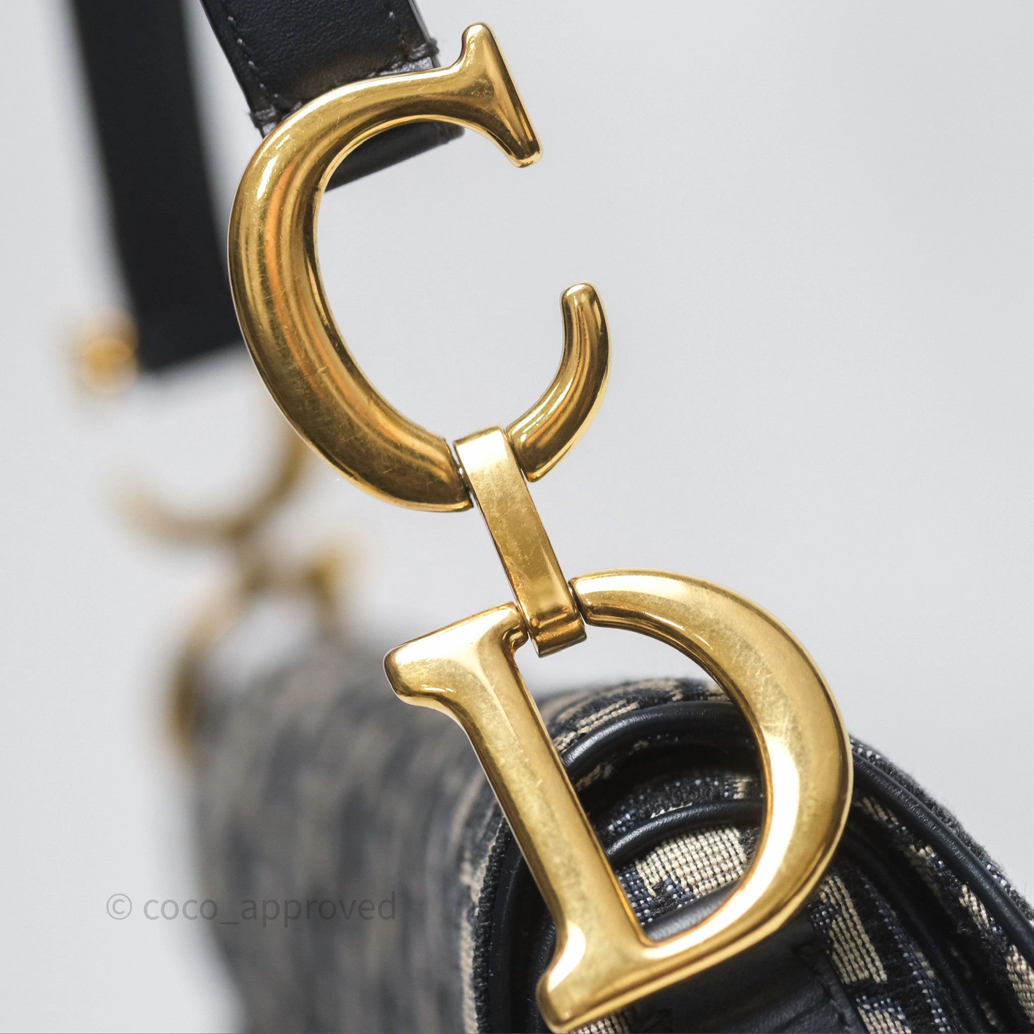Christian Dior Saddle Bag Blue Oblique Jacquard Gold Hardware