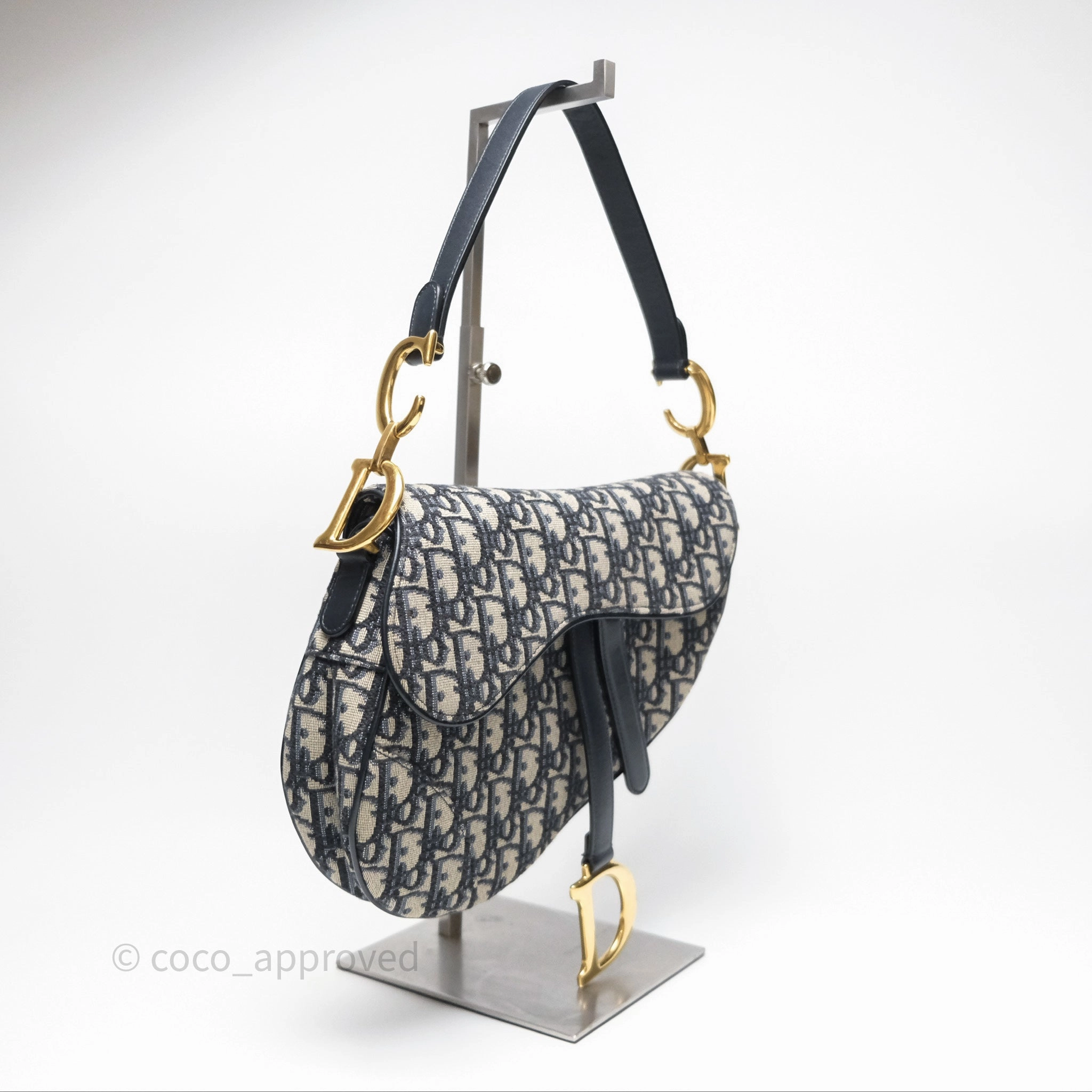 Christian Dior Saddle Bag Blue Oblique Jacquard Gold Hardware