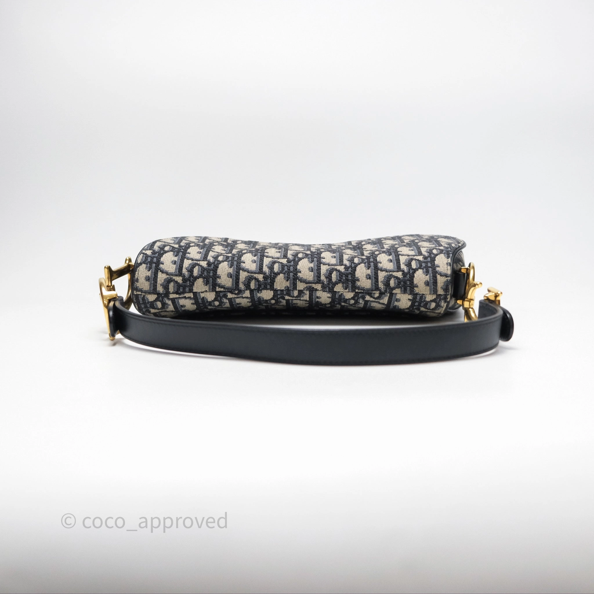 Christian Dior Saddle Bag Blue Oblique Jacquard Gold Hardware