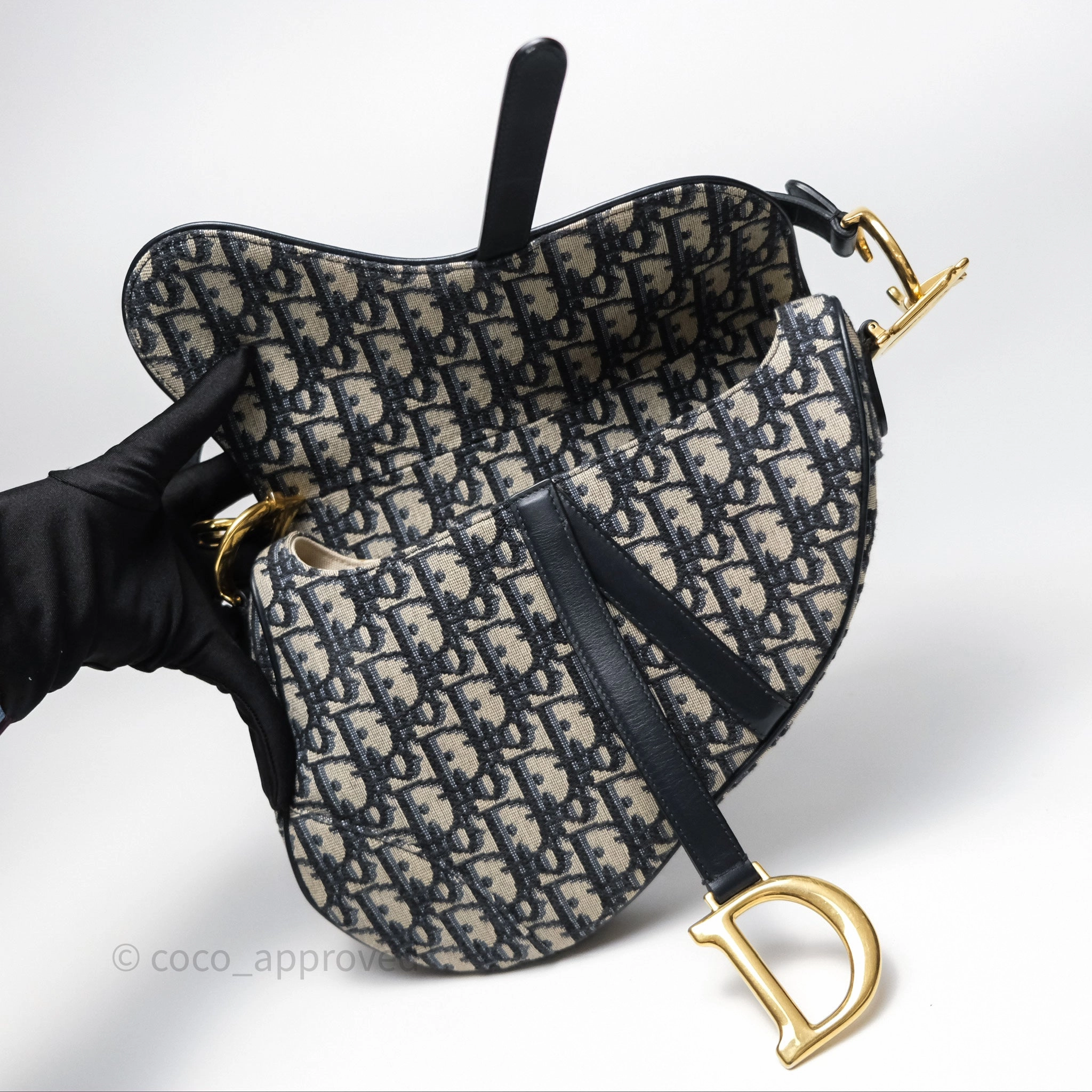 Christian Dior Saddle Bag Blue Oblique Jacquard Gold Hardware