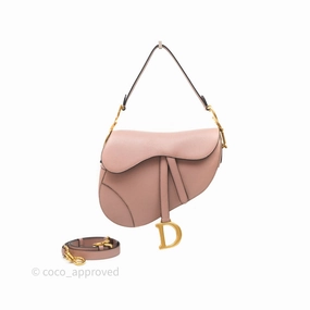 Christian Dior Saddle Bag Dusty Pink Grained Calfskin Gold Hardware