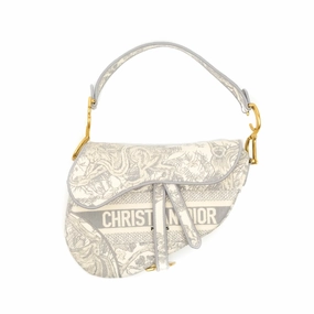 Christian Dior Saddle Bag Grey Toile de Jouy Embroidery