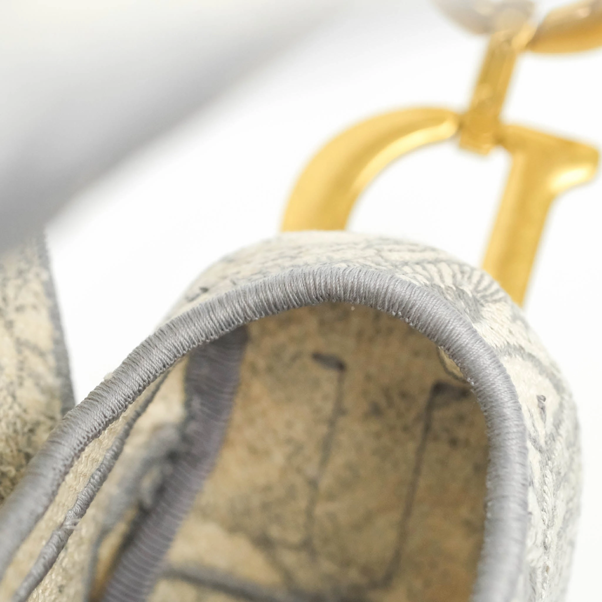 Christian Dior Saddle Bag Grey Toile de Jouy Embroidery