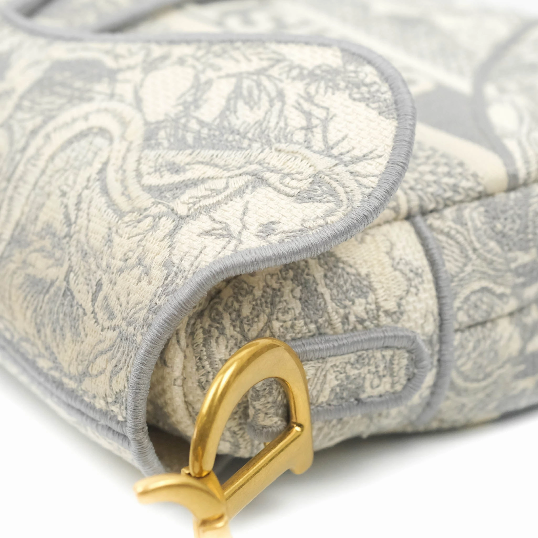 Christian Dior Saddle Bag Grey Toile de Jouy Embroidery