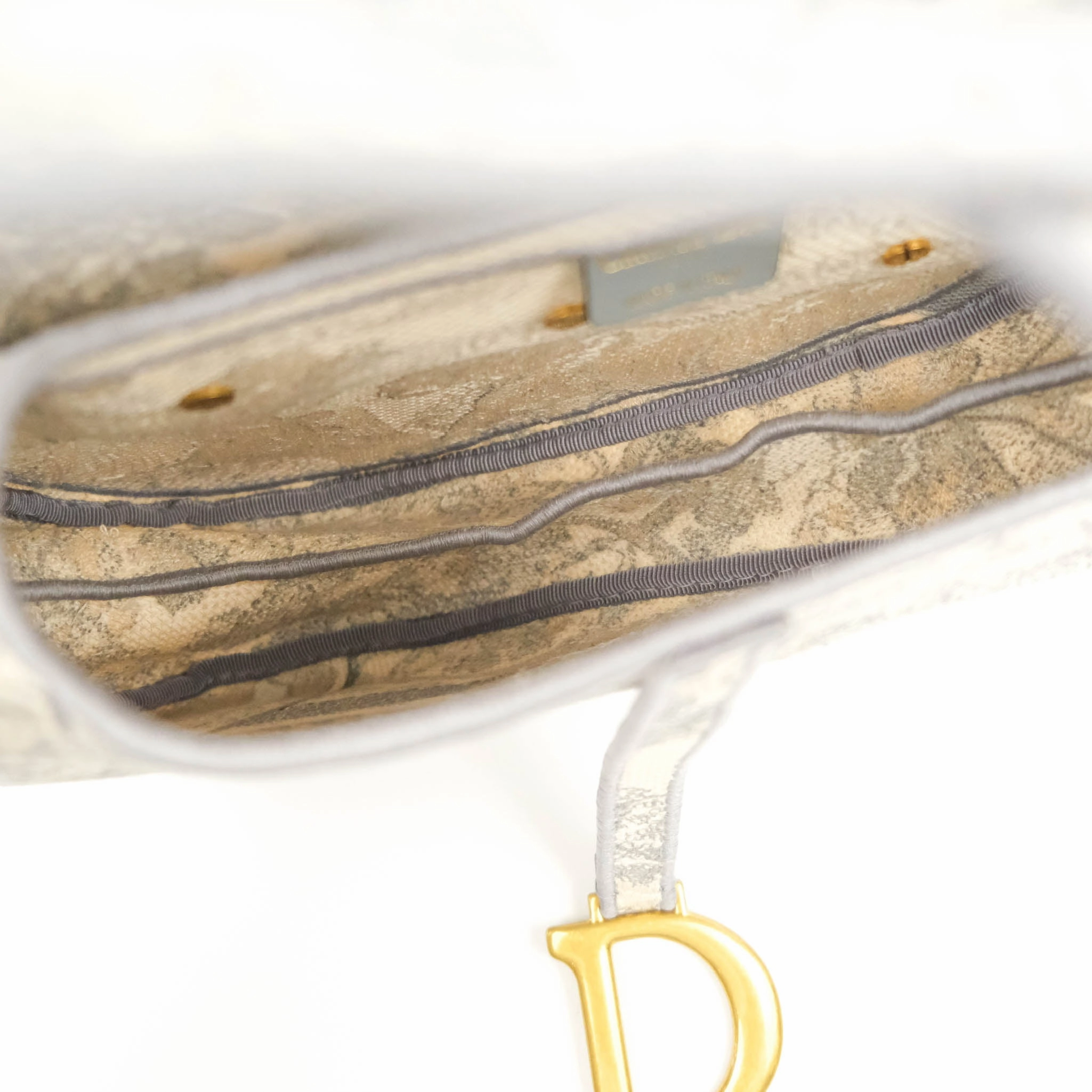 Christian Dior Saddle Bag Grey Toile de Jouy Embroidery