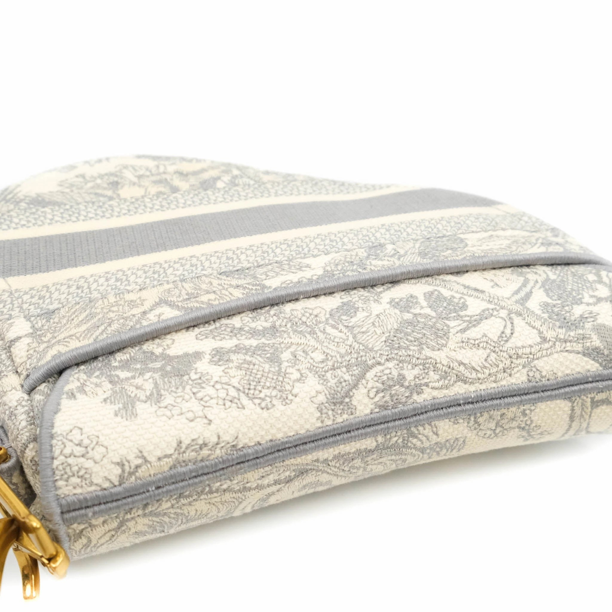 Christian Dior Saddle Bag Grey Toile de Jouy Embroidery