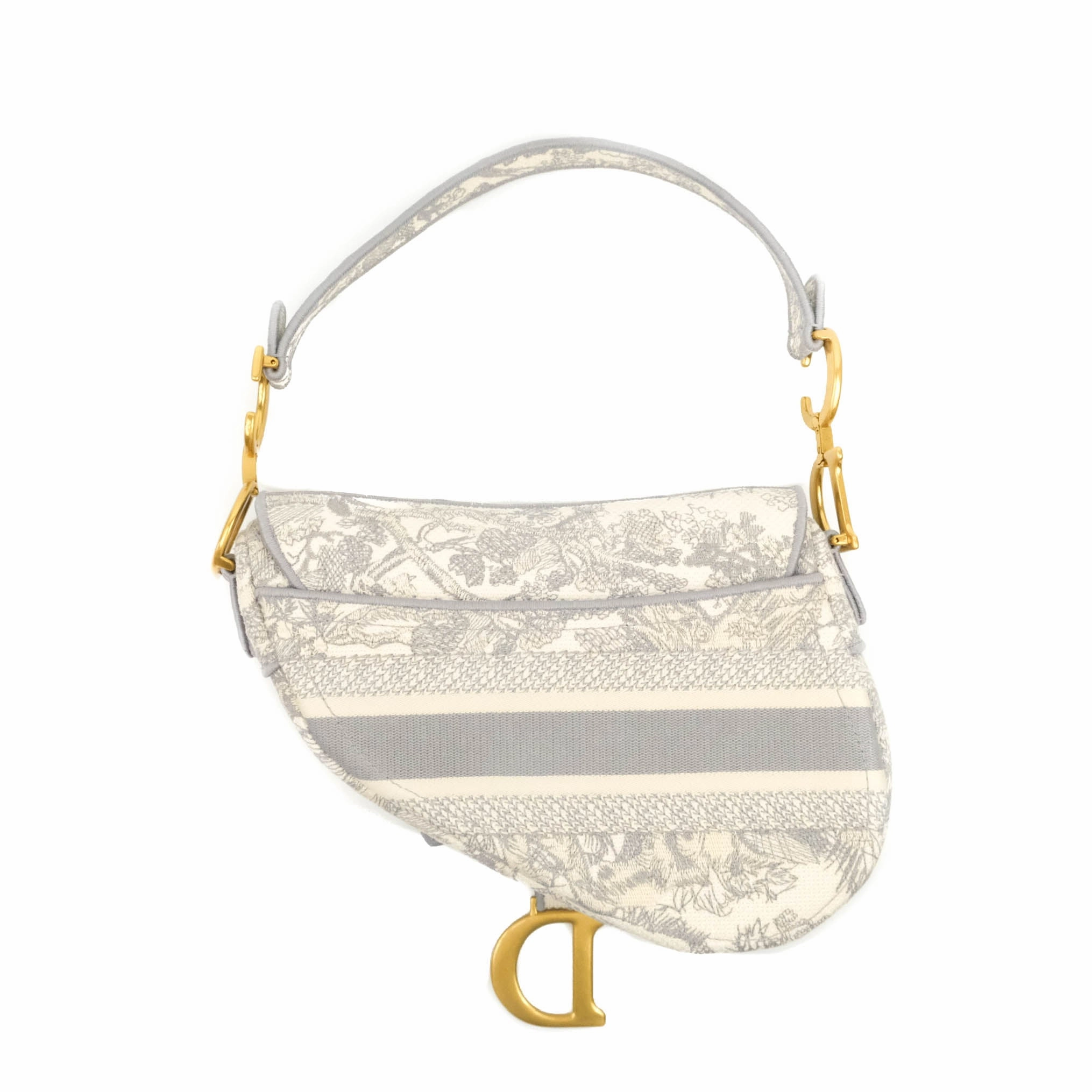 Christian Dior Saddle Bag Grey Toile de Jouy Embroidery