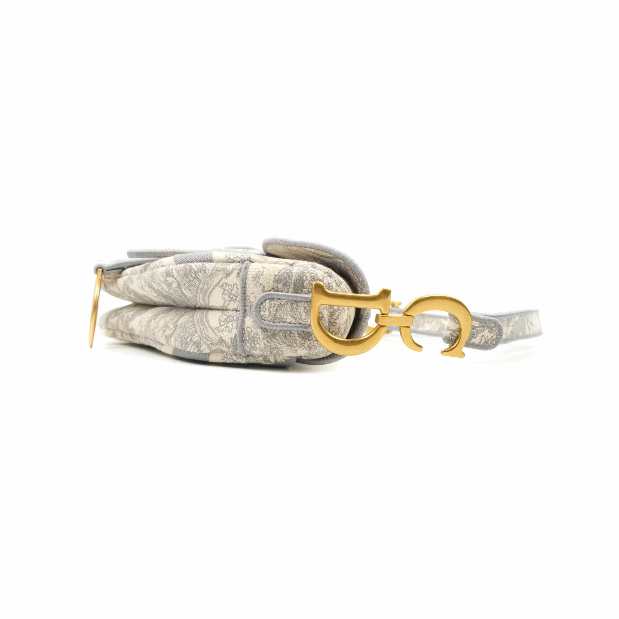 Christian Dior Saddle Bag Grey Toile de Jouy Embroidery
