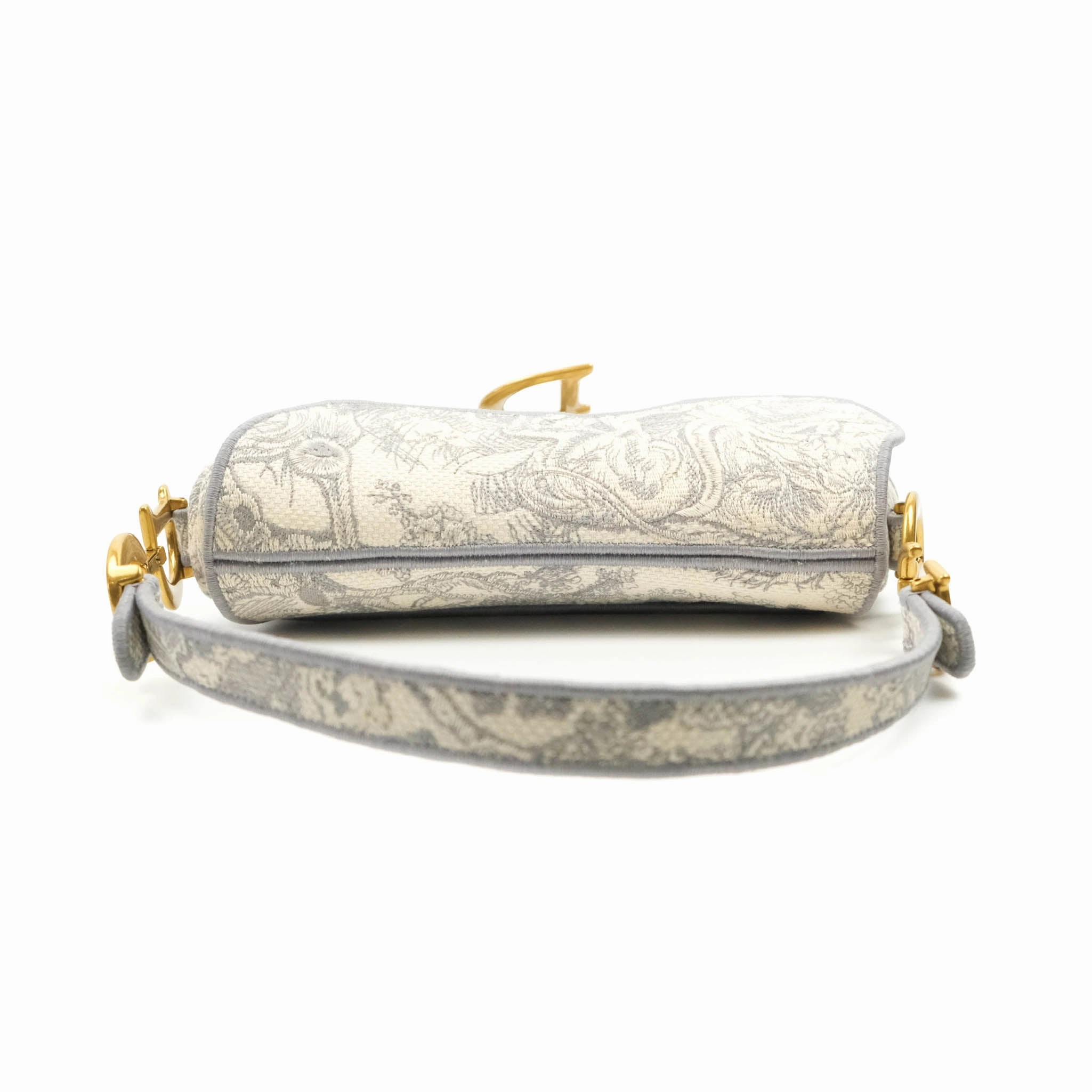Christian Dior Saddle Bag Grey Toile de Jouy Embroidery
