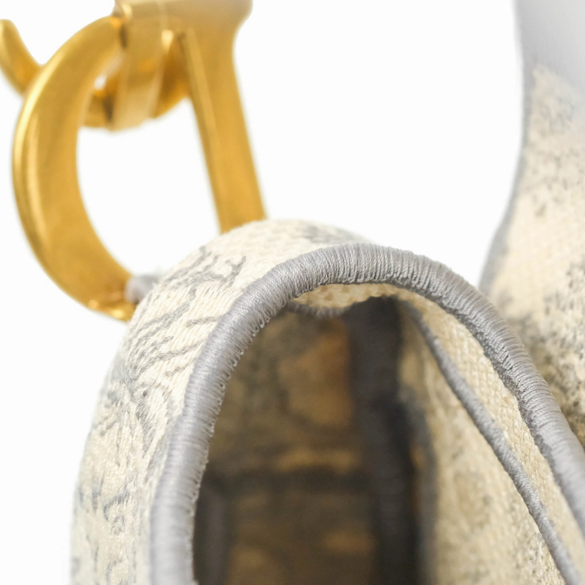 Christian Dior Saddle Bag Grey Toile de Jouy Embroidery