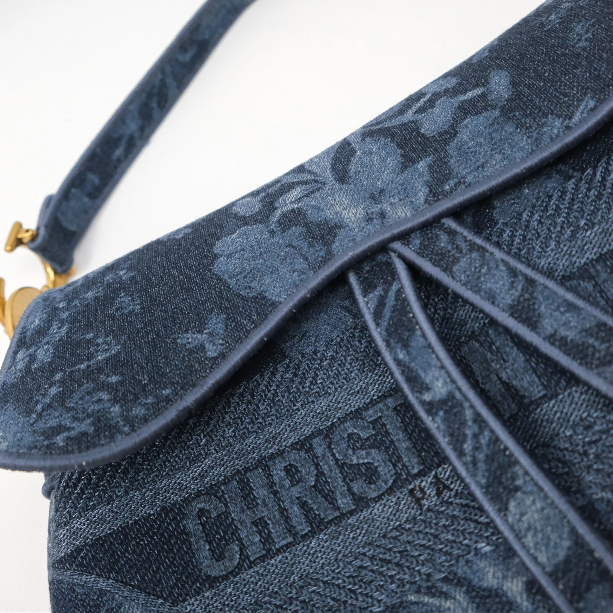 Christian Dior Saddle Bag Navy Denim Gold Hardware