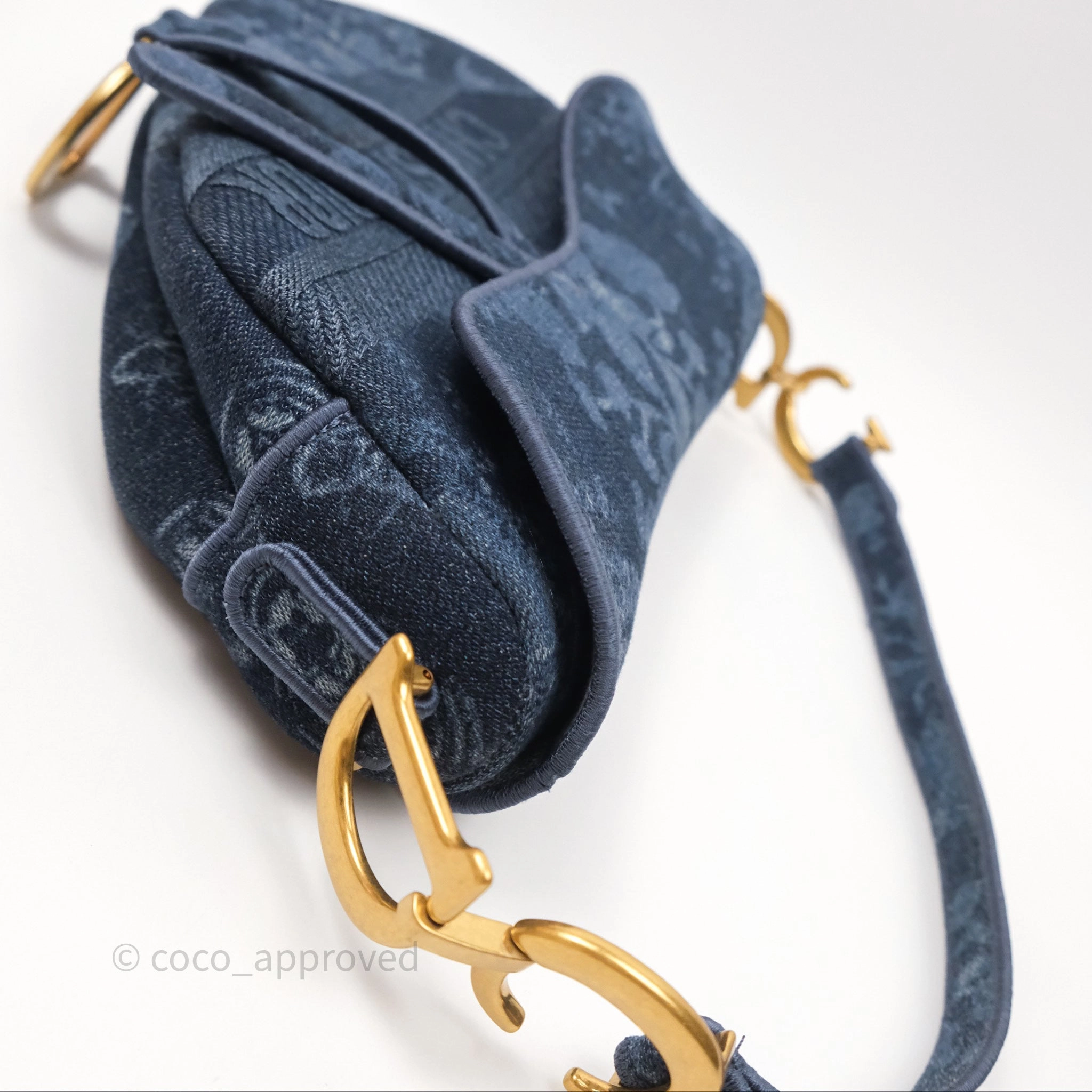 Christian Dior Saddle Bag Navy Denim Gold Hardware
