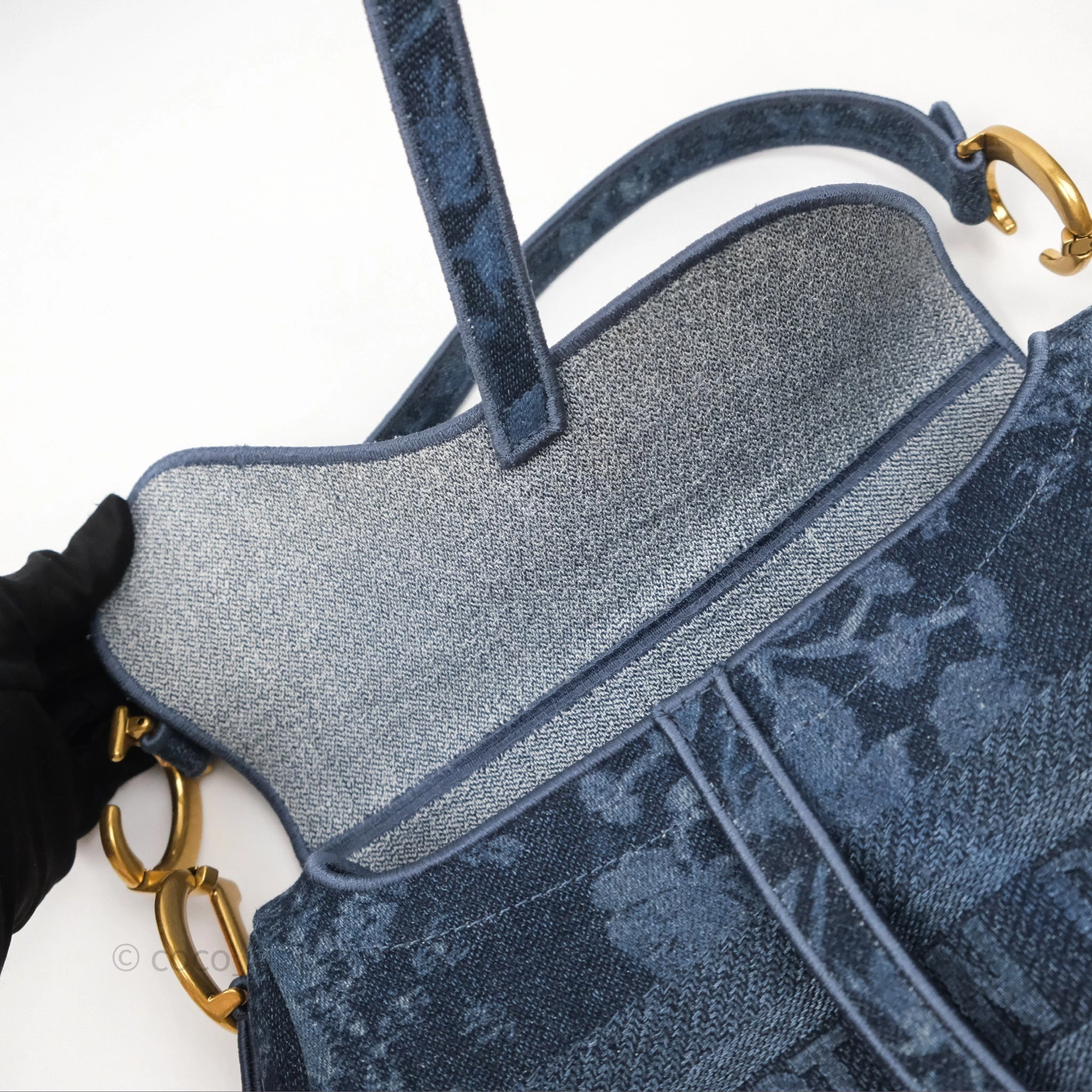 Christian Dior Saddle Bag Navy Denim Gold Hardware