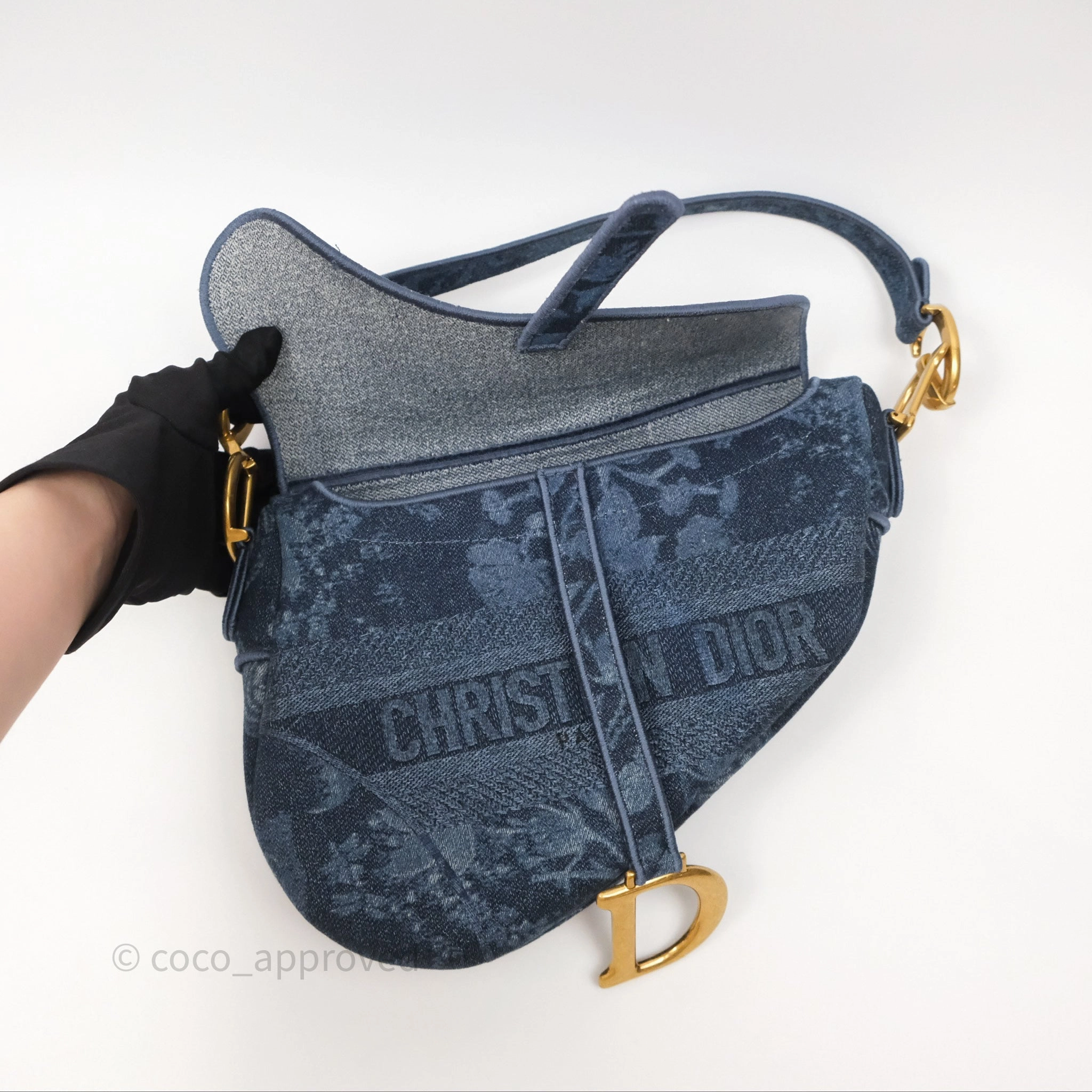 Christian Dior Saddle Bag Navy Denim Gold Hardware