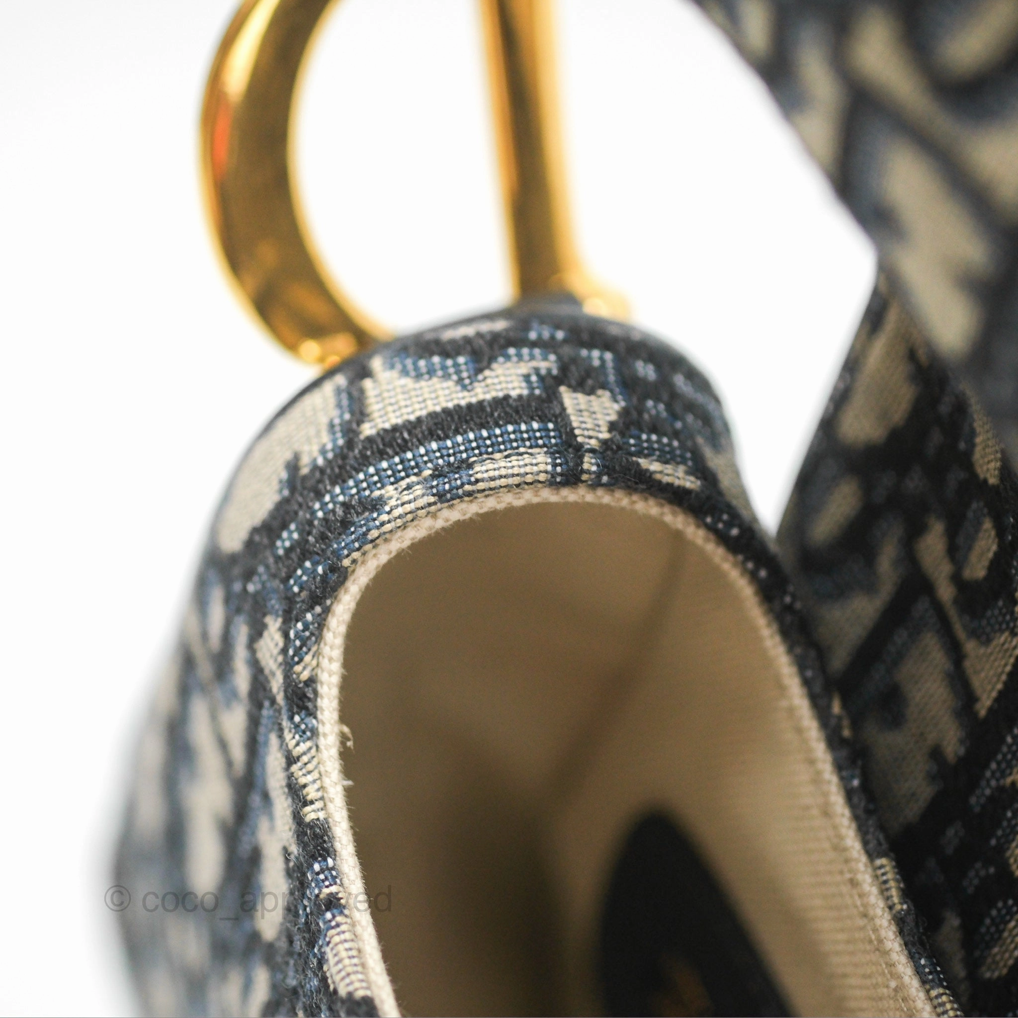 Christian Dior Saddle Bag Navy Dior Oblique Embroidery Gold Hardware