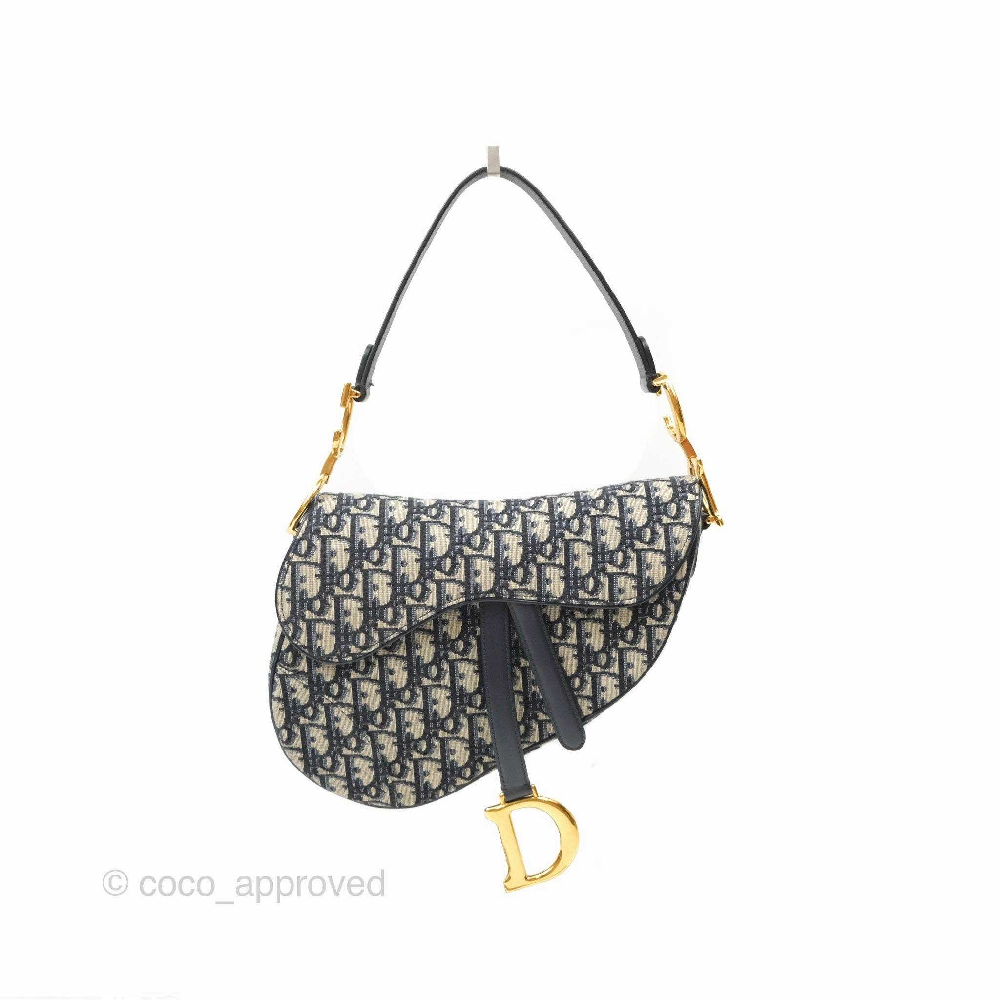 Christian Dior Saddle Bag Navy Dior Oblique Embroidery Gold Hardware