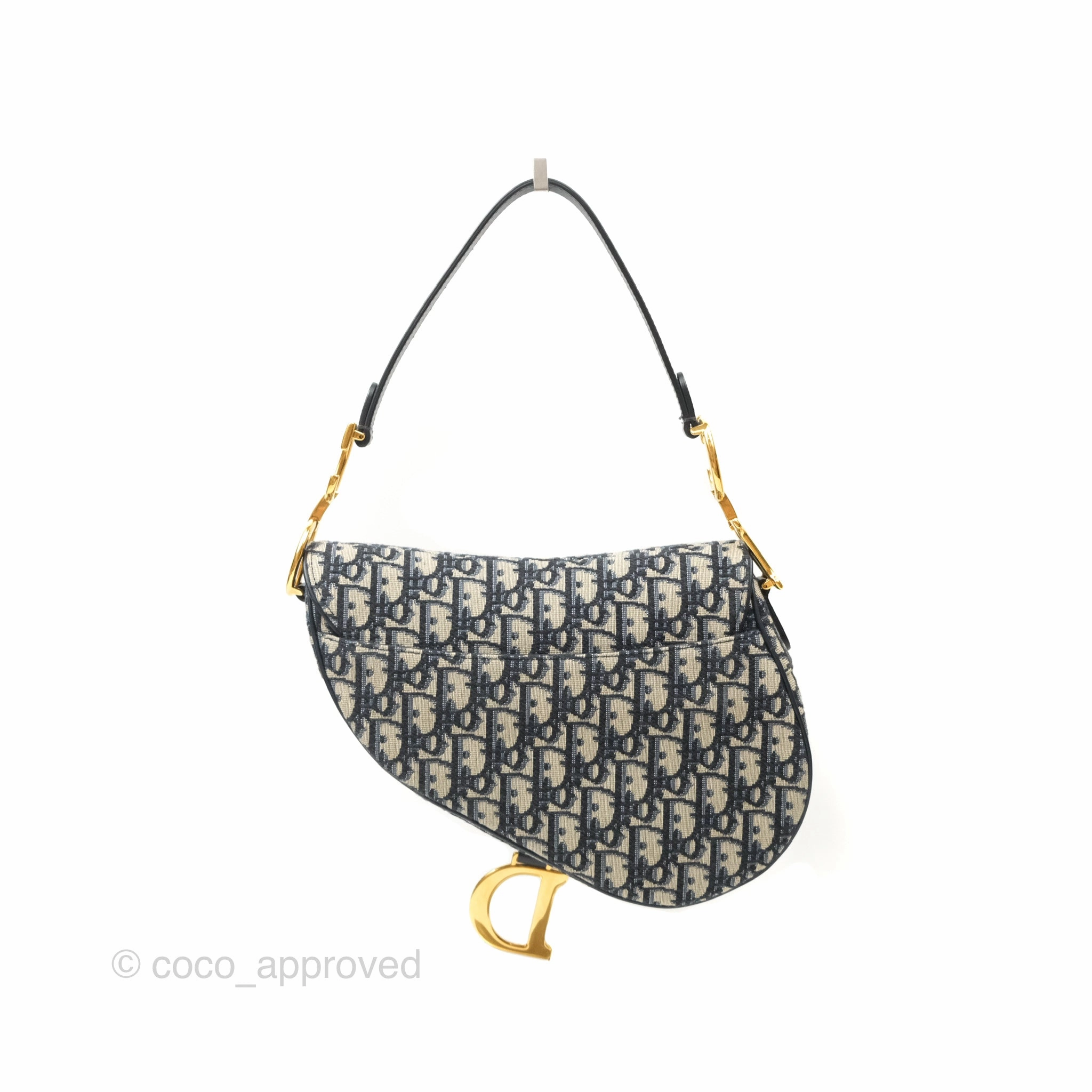Christian Dior Saddle Bag Navy Dior Oblique Embroidery Gold Hardware