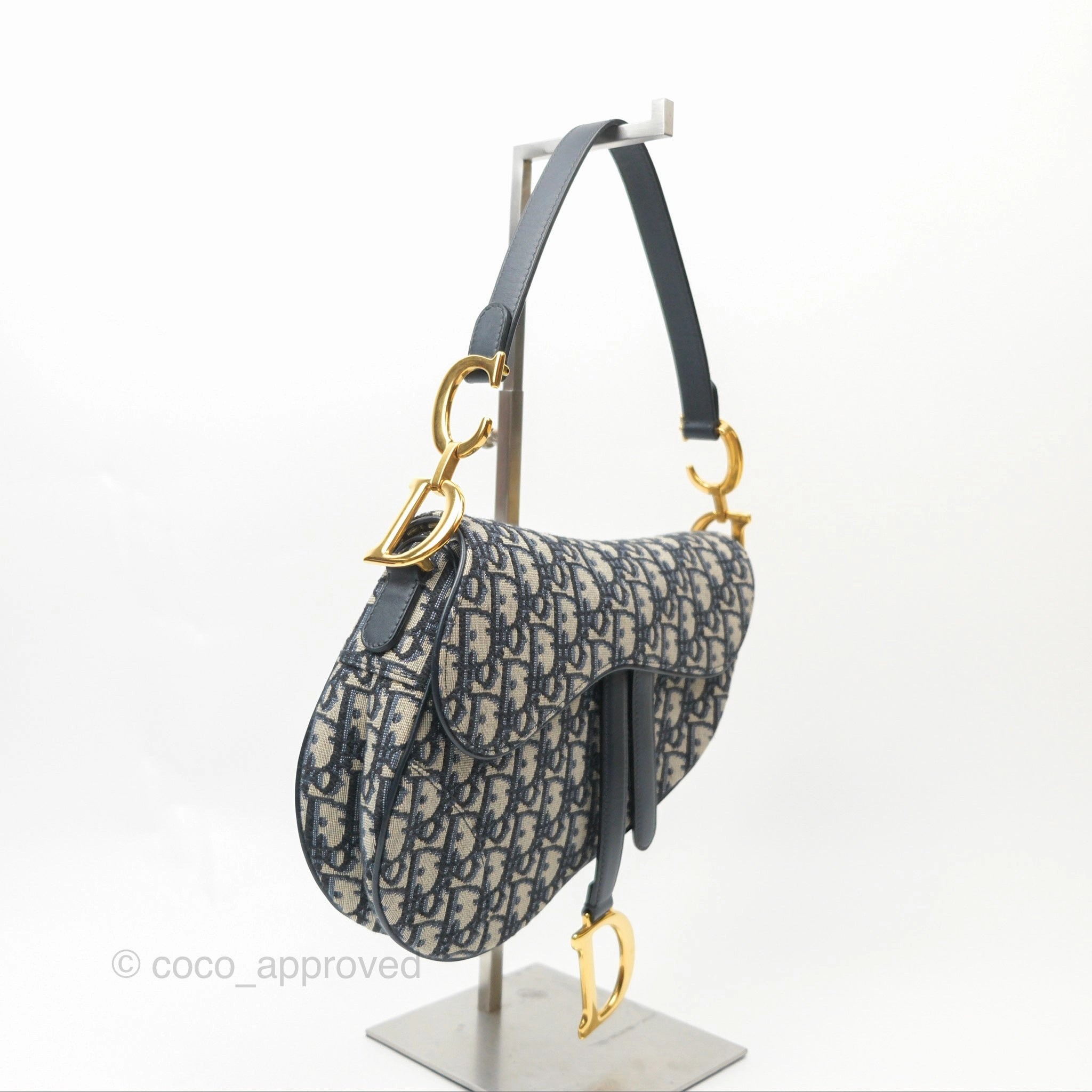 Christian Dior Saddle Bag Navy Dior Oblique Embroidery Gold Hardware