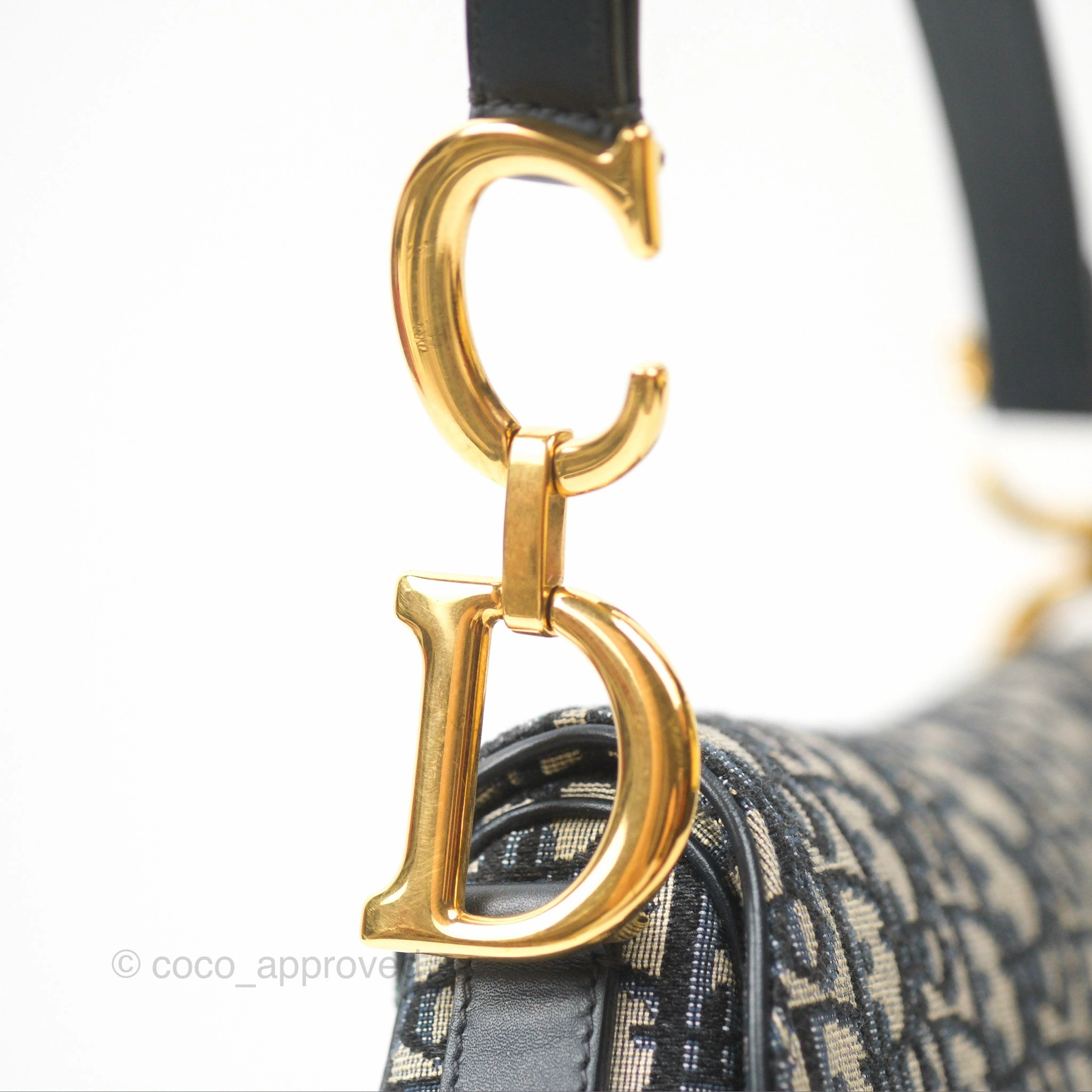 Christian Dior Saddle Bag Navy Dior Oblique Embroidery Gold Hardware