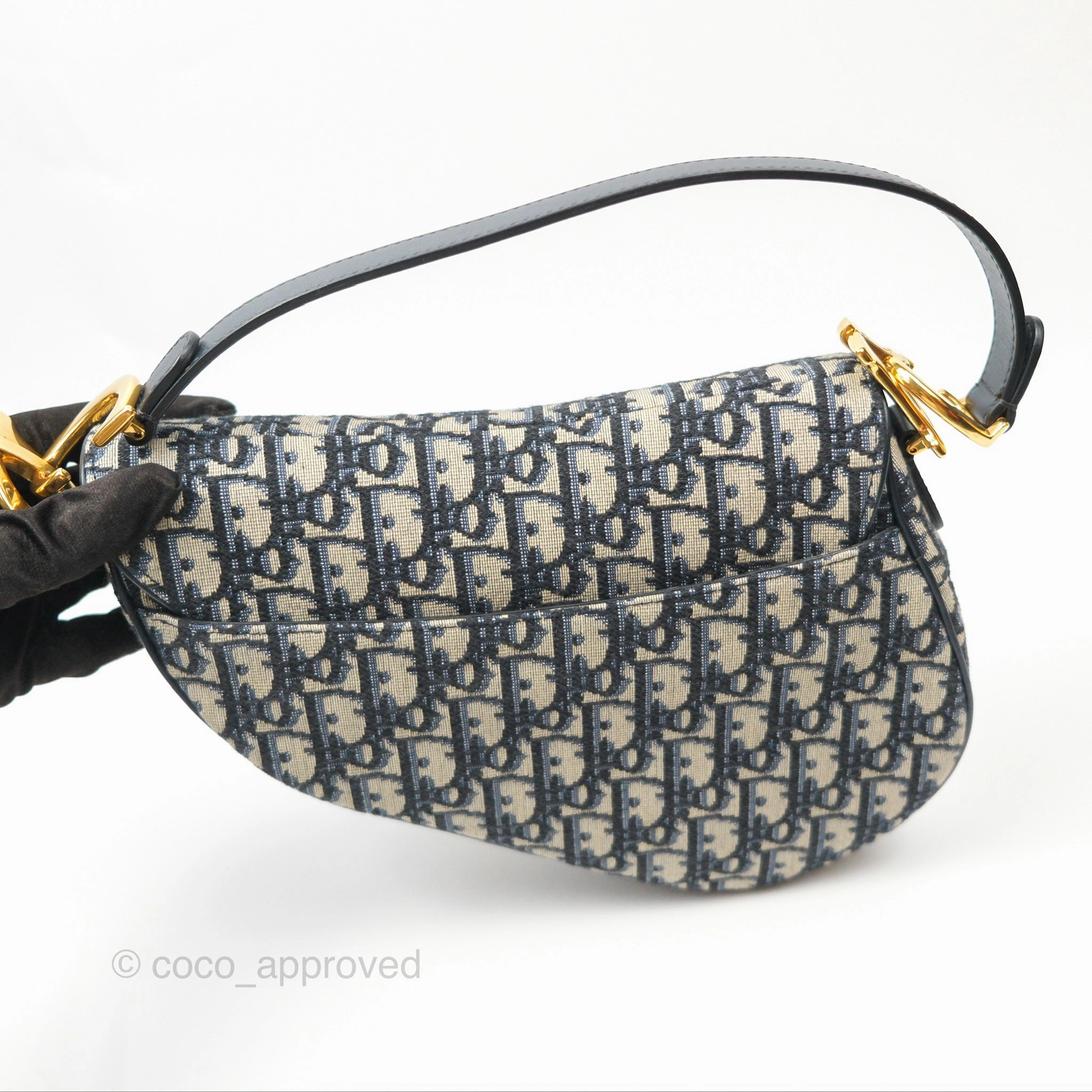 Christian Dior Saddle Bag Navy Dior Oblique Embroidery Gold Hardware