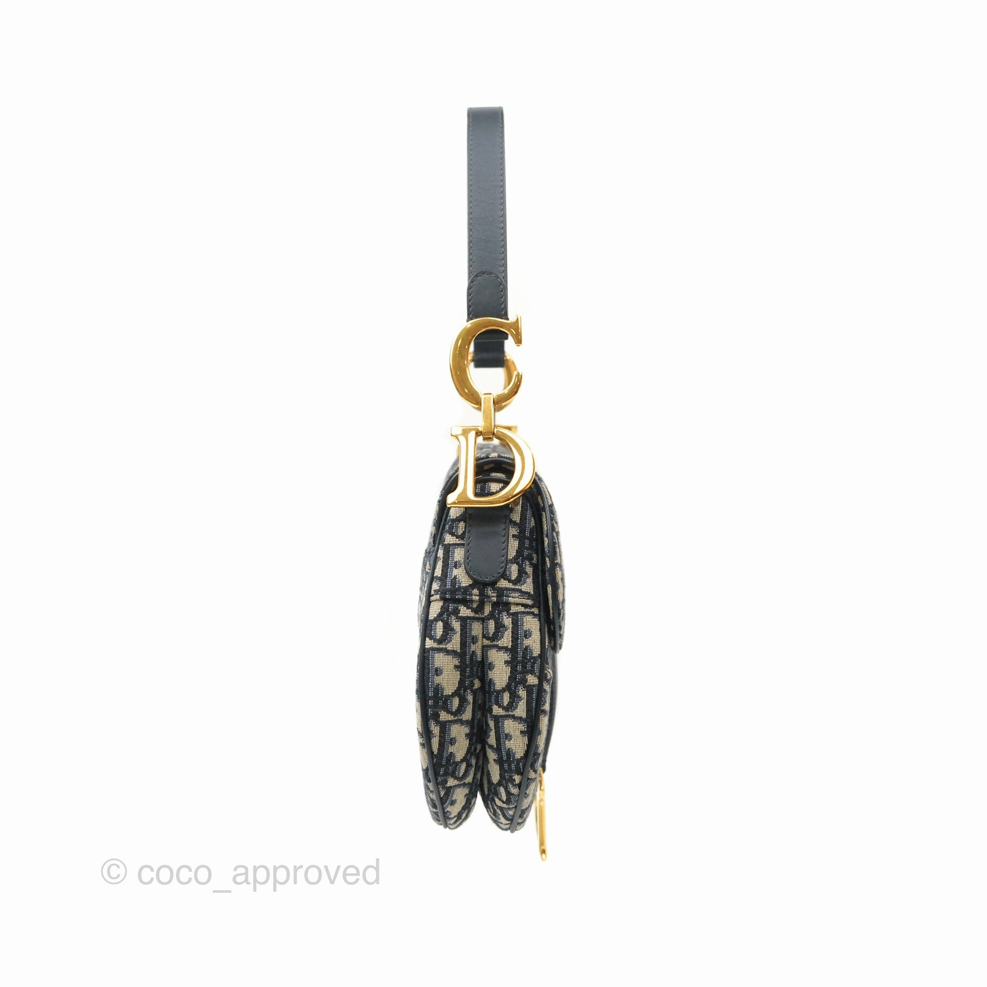 Christian Dior Saddle Bag Navy Dior Oblique Embroidery Gold Hardware