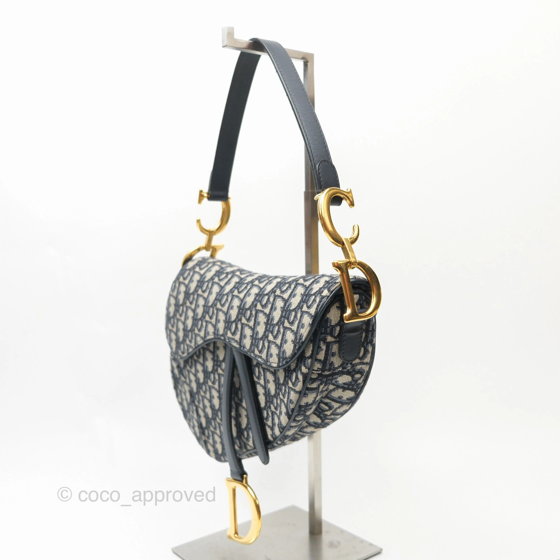 Christian Dior Saddle Bag Navy Dior Oblique Embroidery Gold Hardware