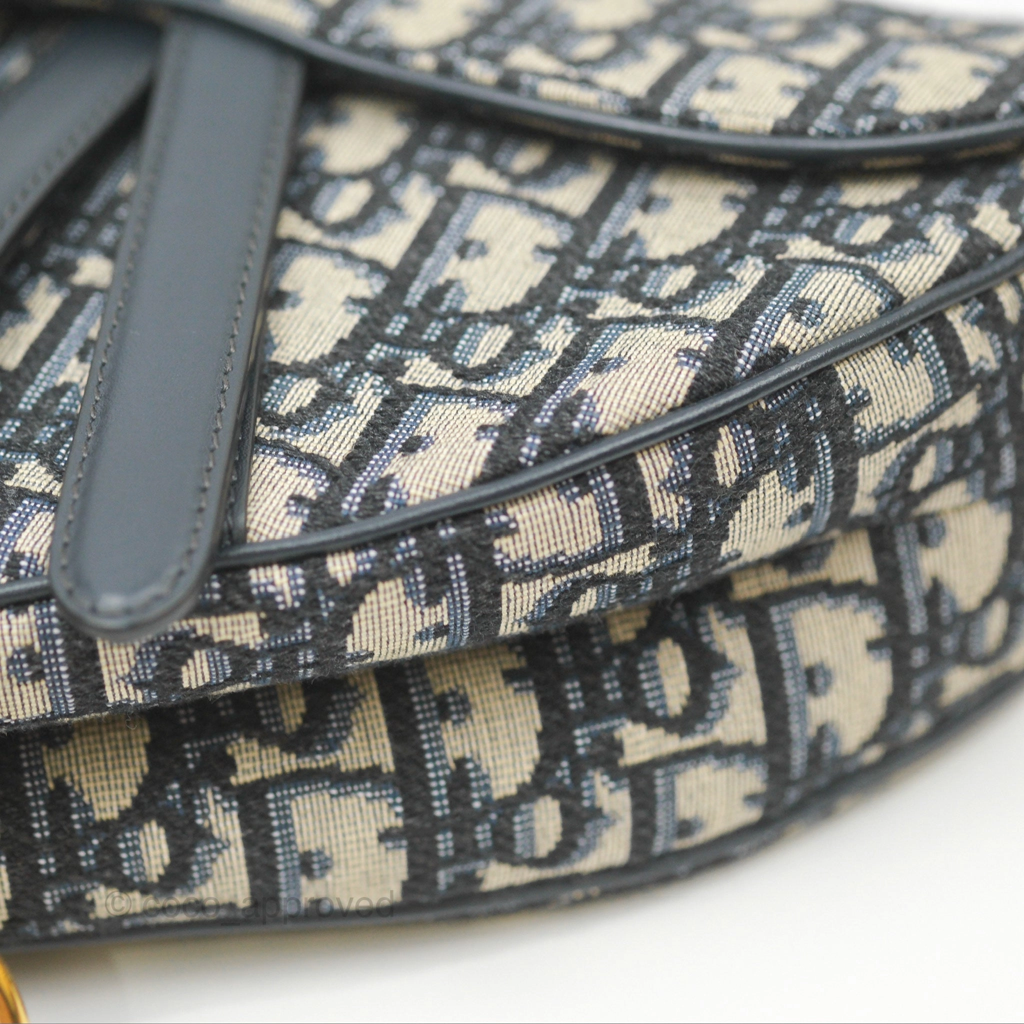 Christian Dior Saddle Bag Navy Dior Oblique Embroidery Gold Hardware