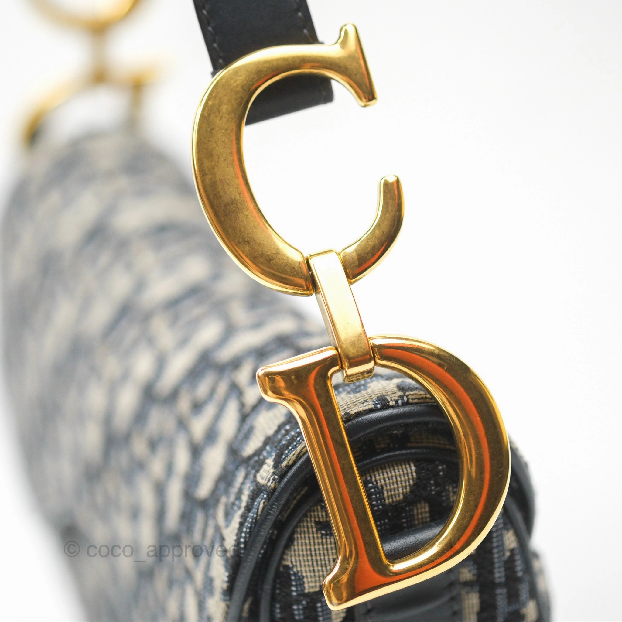 Christian Dior Saddle Bag Navy Dior Oblique Embroidery Gold Hardware