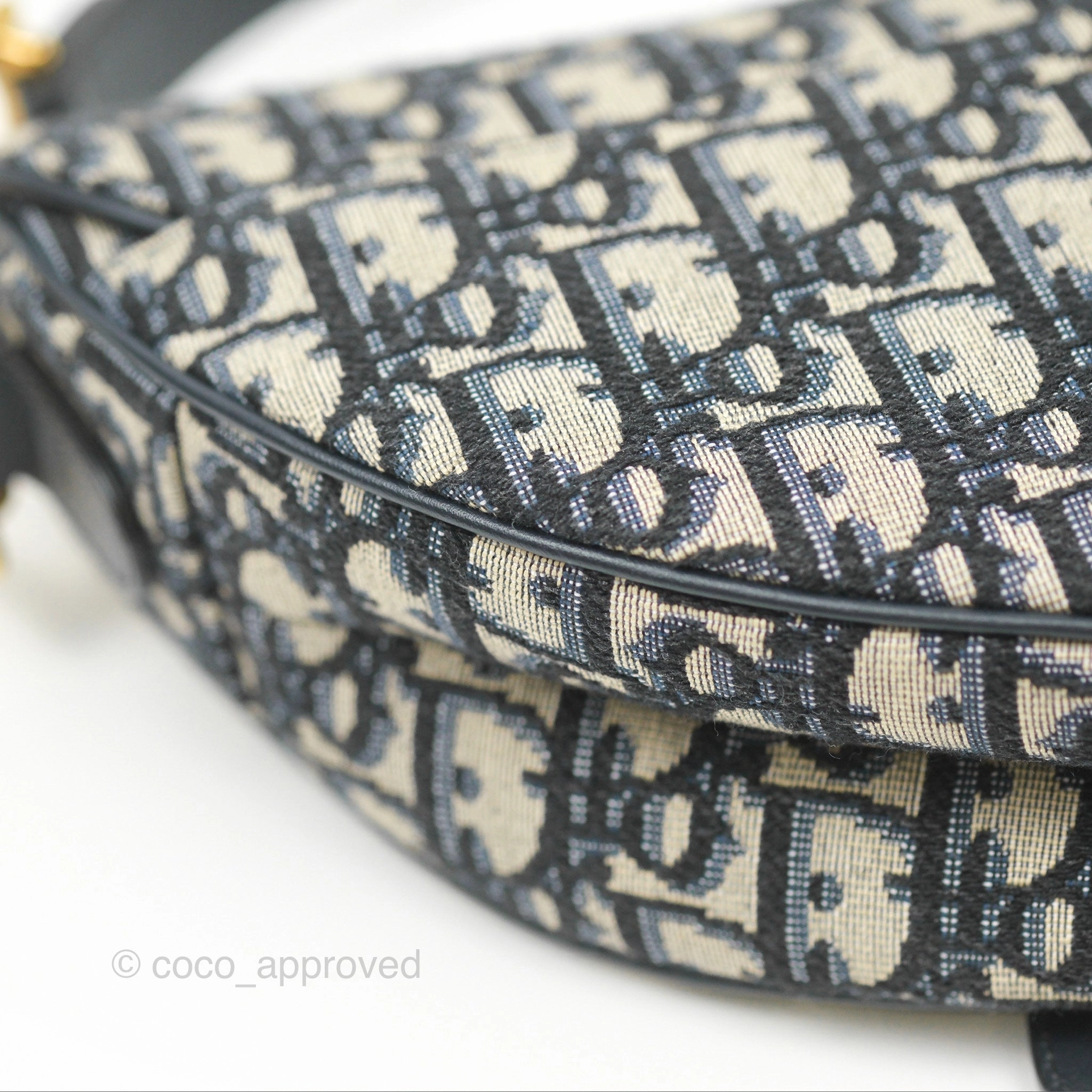 Christian Dior Saddle Bag Navy Dior Oblique Embroidery Gold Hardware