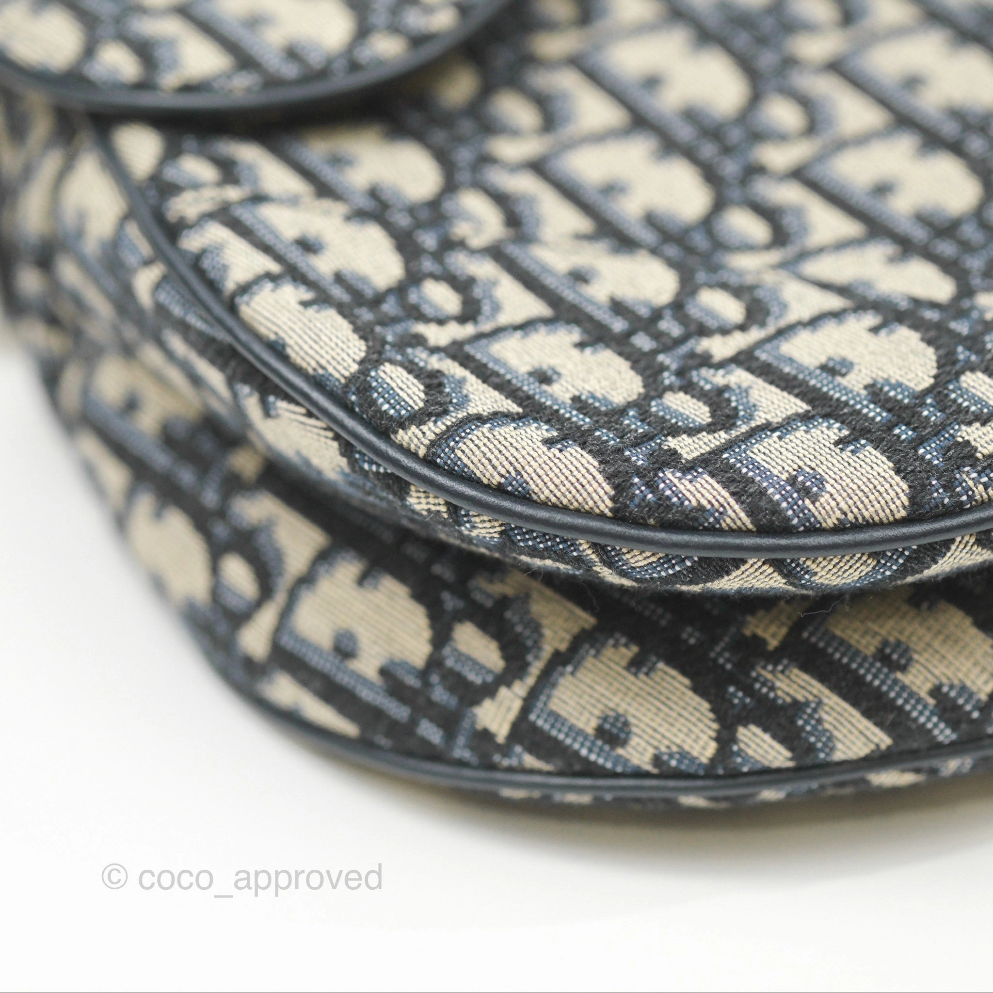 Christian Dior Saddle Bag Navy Dior Oblique Embroidery Gold Hardware
