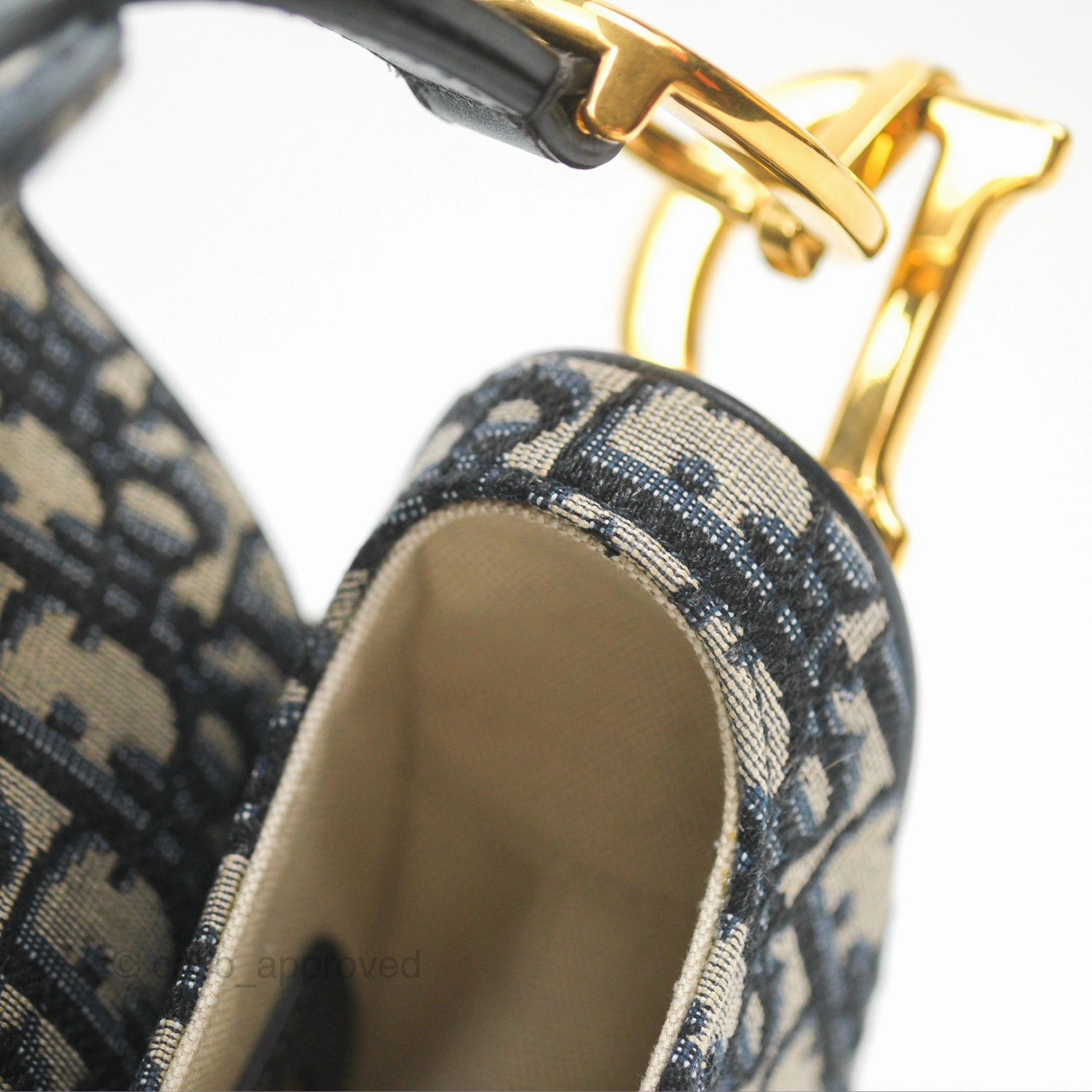 Christian Dior Saddle Bag Navy Dior Oblique Embroidery Gold Hardware