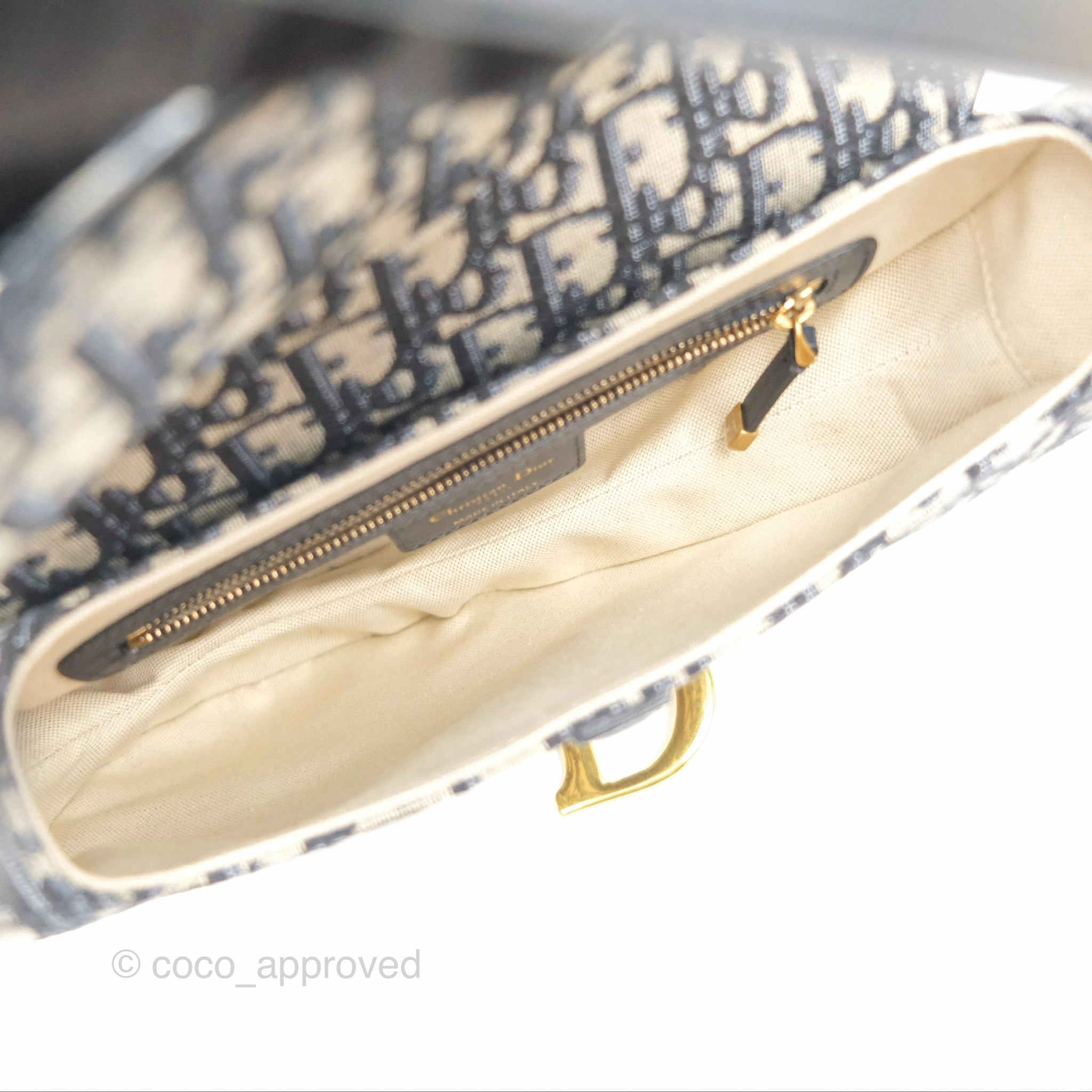 Christian Dior Saddle Bag Navy Dior Oblique Embroidery Gold Hardware