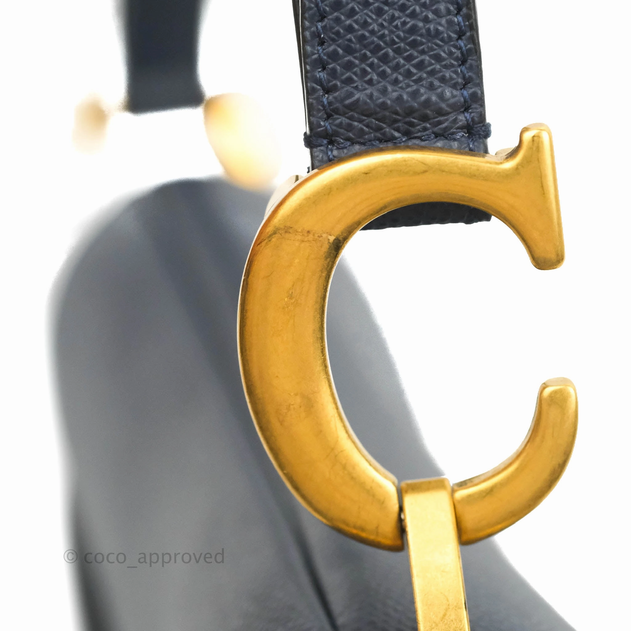 Christian Dior Saddle Bag Navy Grained Calfskin Gold Hardware