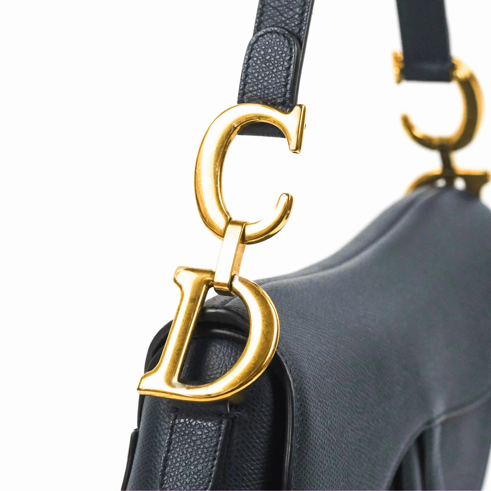 Christian Dior Saddle Bag Navy Grained Calfskin Gold Hardware