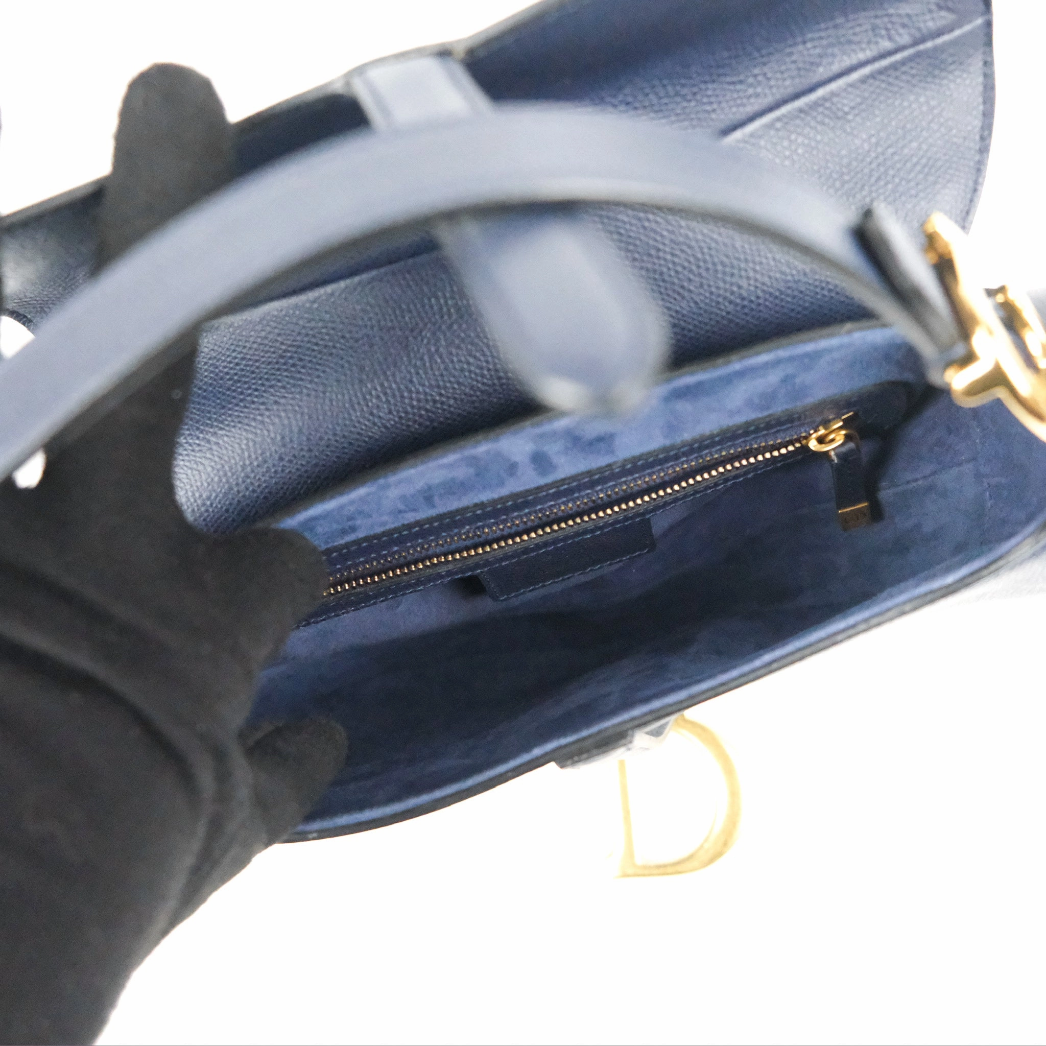 Christian Dior Saddle Bag Navy Grained Calfskin Gold Hardware