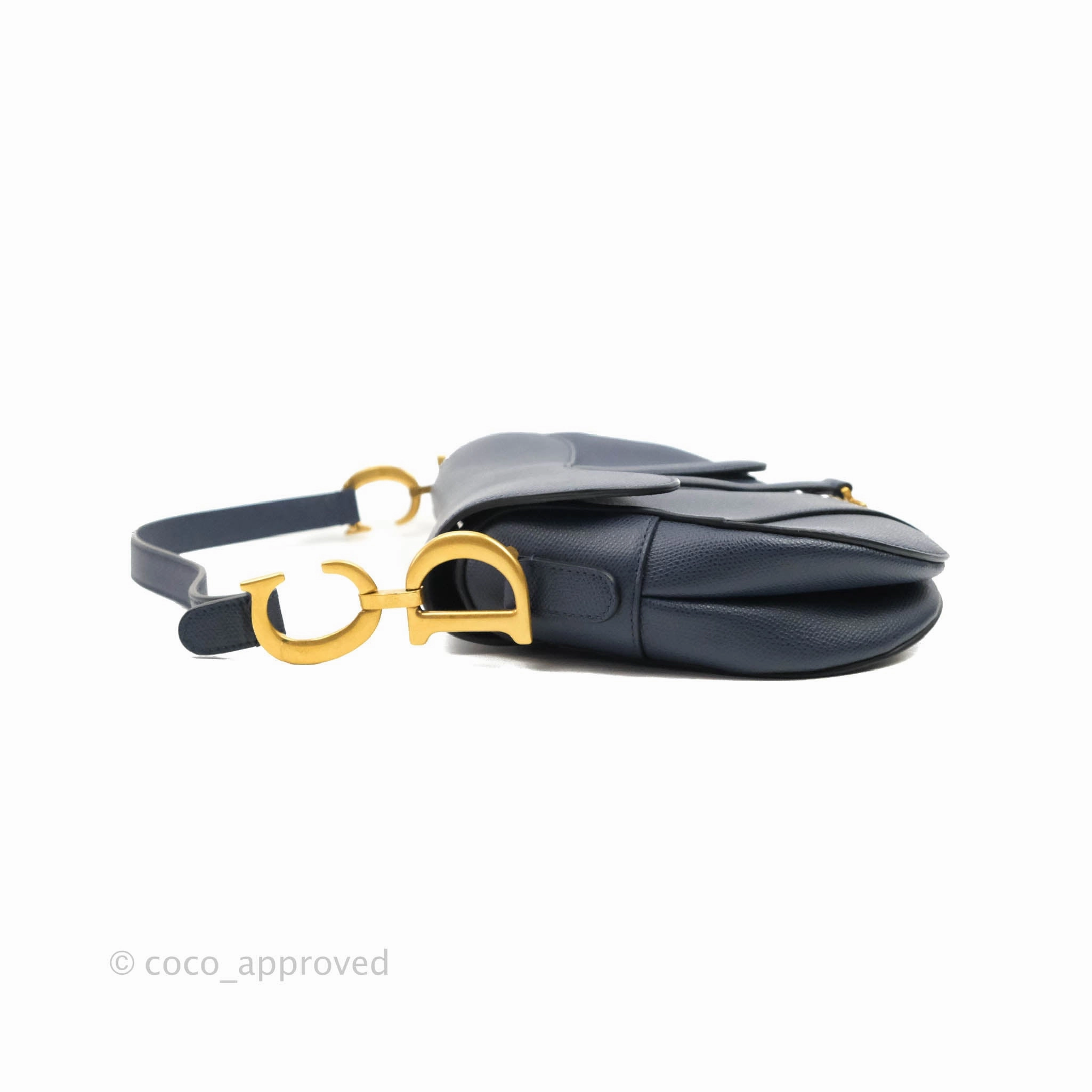 Christian Dior Saddle Bag Navy Grained Calfskin Gold Hardware